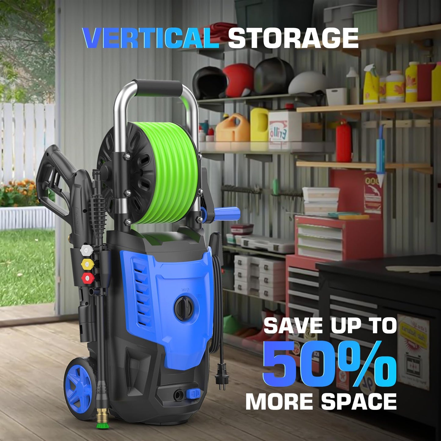 Electric Pressure Washer 4800PSI, 4.0GPM Portable Power Washer with Foam Cannon,4 Nozzles,33FT Hose and Soap Bottle,Car Wash Machine/Car/Driveway/Patio Clean,Green