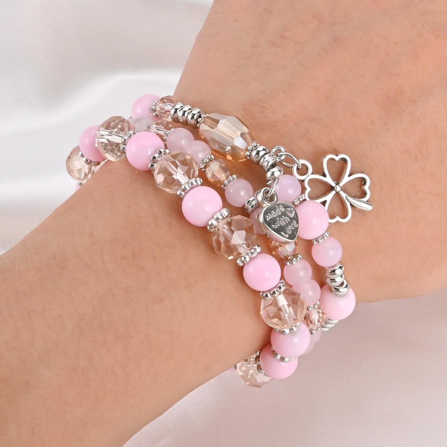 Bohemian Bracelet Sets for Women - 6 Sets Stackable Stretch Bracelets Multi-color Boho Jewelry for Women Hippie Bracelets Dainty Jewelry (Lucky grass stretch bracelet)