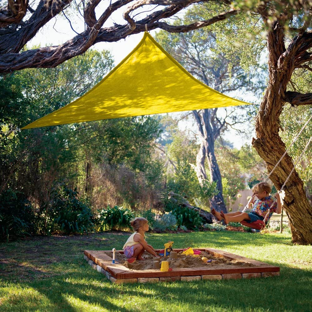 Coolaroo Party Shade Sail - 90% UV Block Lightweight Outdoor Sun Shade with Ropes, Portable Breathable Shade for Picnics, Playdates, or Events, 9ft 10in. Triangle, Yellow