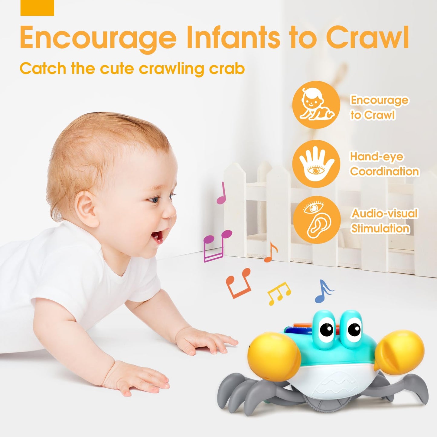 Musical Crawling Crab Baby Toy - Tummy Time Toys for 6-12 Months Boy Girl, Light-up Walking Crab Toys for 1 Year Old Baby Educational Learning, Crawly Crab Gift for 12-18 Months