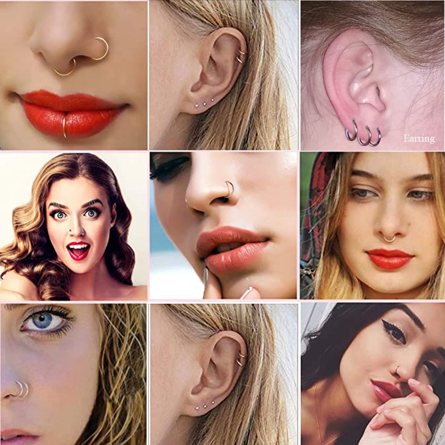 BOGKU 6pcs G23 Titanium Septum Rings 16G Diameter 6mm/8mm/10mm Hinged Nose Ring Hoops for Women Men Cartilage Hoop Earrings Body Piercing Rings Pink Lip Rings (Pink)
