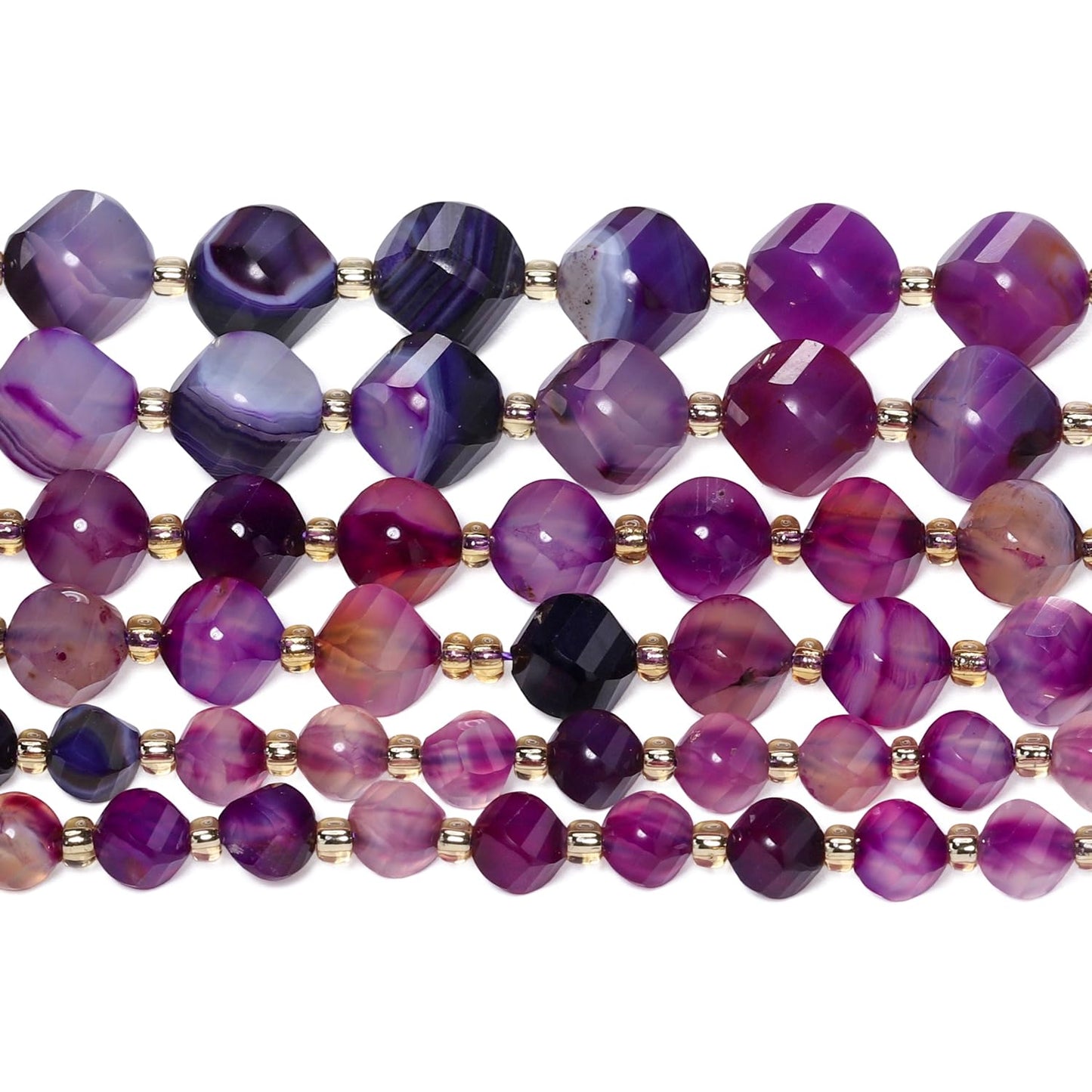 Yochus 42pcs Natural Purple Striped Agate Stone Beads for Bracelet,2strands 6mm Facted Twist Loose Gemstone Beads for Jewelry Making DIY Craft Necklace Earring