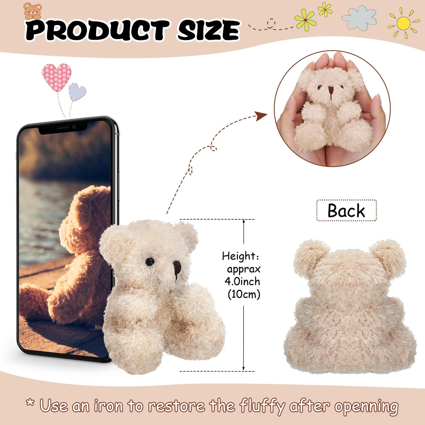 6 Pieces Mini Bear Plush Stuffed 4 Inch Small Bear Bulk Animal Toys for Baby Shower Party Favors Tiny Soft Doll Gifts for Graduation Keychain Bag Charm Supplies(Brown, Apricot)