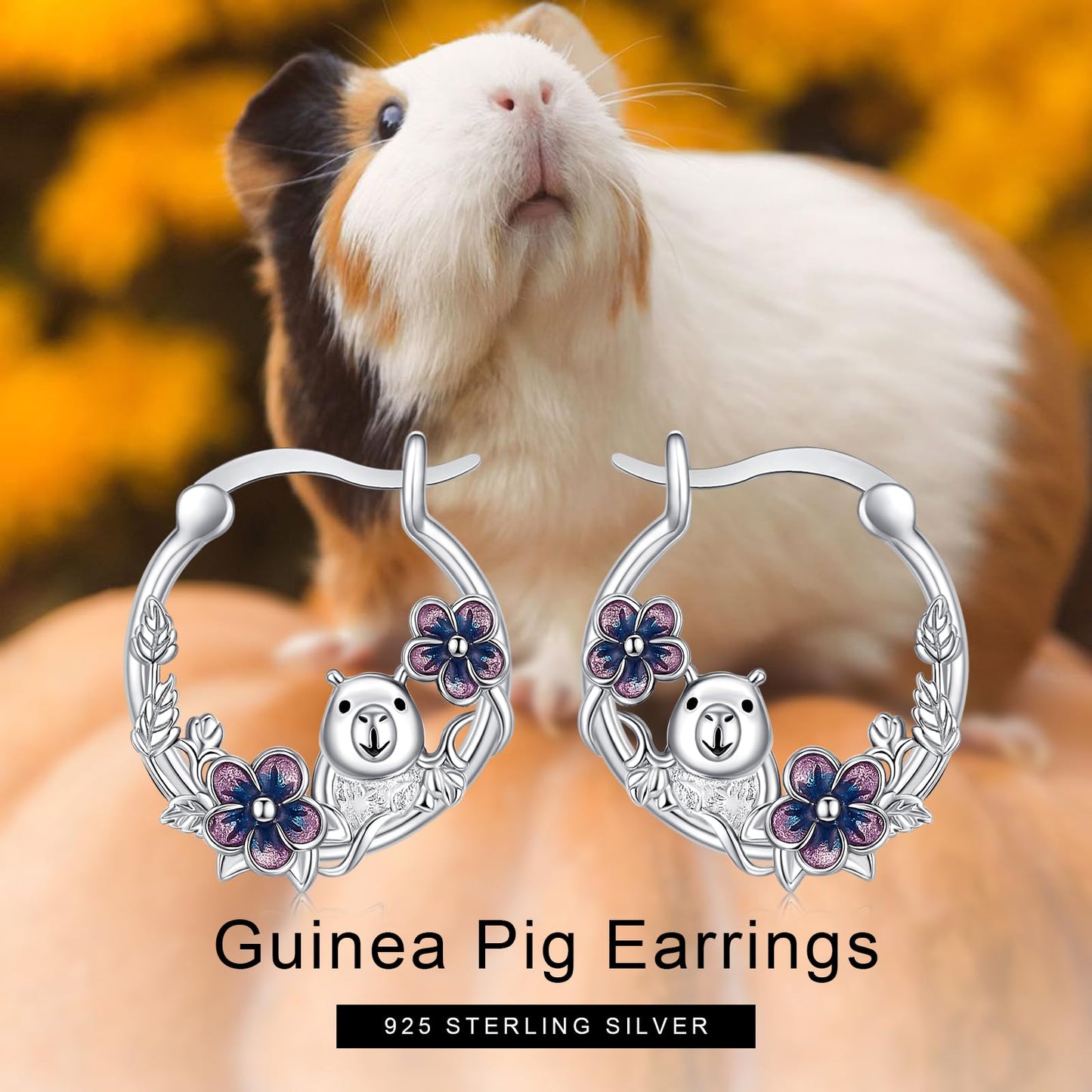 Guinea Pig Earrings 925 Sterling Silver Cute Hamster Huggie Hoop Earrings Jewelry Guinea Pig Graduation Gifts for Women Daughter Her