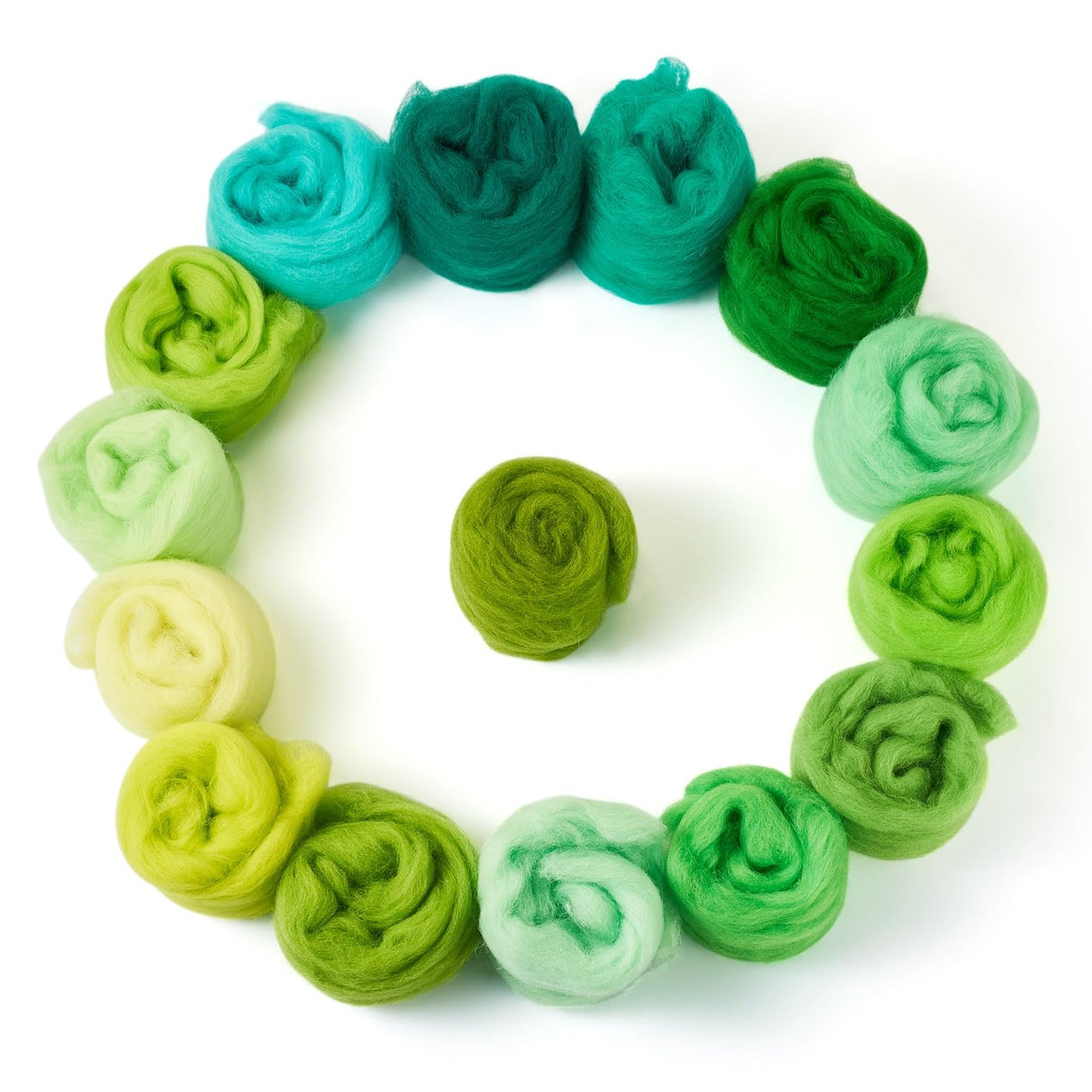 Beadthoven 15 Colors Felting Wool Roving Gradient Color Needle Felting Wool Roving Yarn Fiber Spinning Wool Roving for Needle Felting, DIY Hand Spinning, Wet Felting, DIY Craft Green 75G