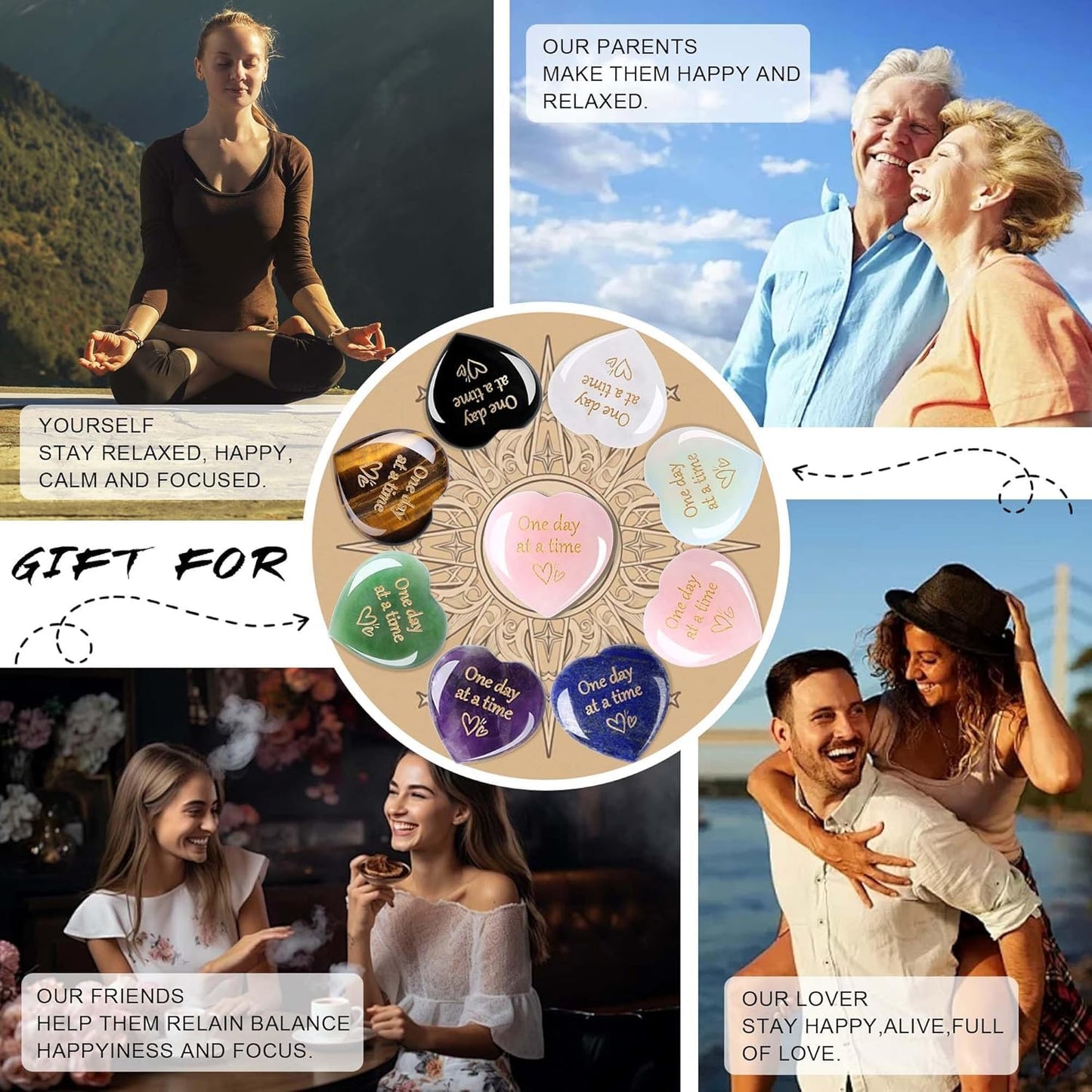 QINJIEJIE One Day at A Time Lapis Lazuli Heart Stones Crystals Thumb Worry Stone Thinking of You Gifts for Anxiety Relief Items You Got This Inspirational for Friend Sobriety Gifts for Men
