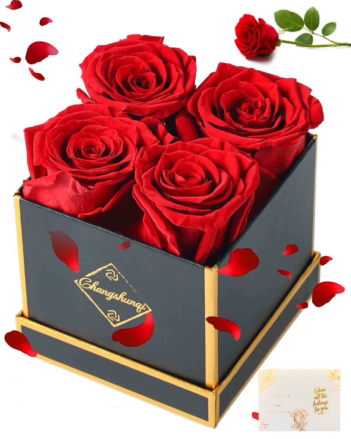 Changshunqi Forever Flowers, Preserved Roses in a Box, Eternal Rose Flowers for Delivery, Forever Preserved Roses for Her Women Wife Christmas Birthday Mothers Flower for Mom Womens Girlfriend