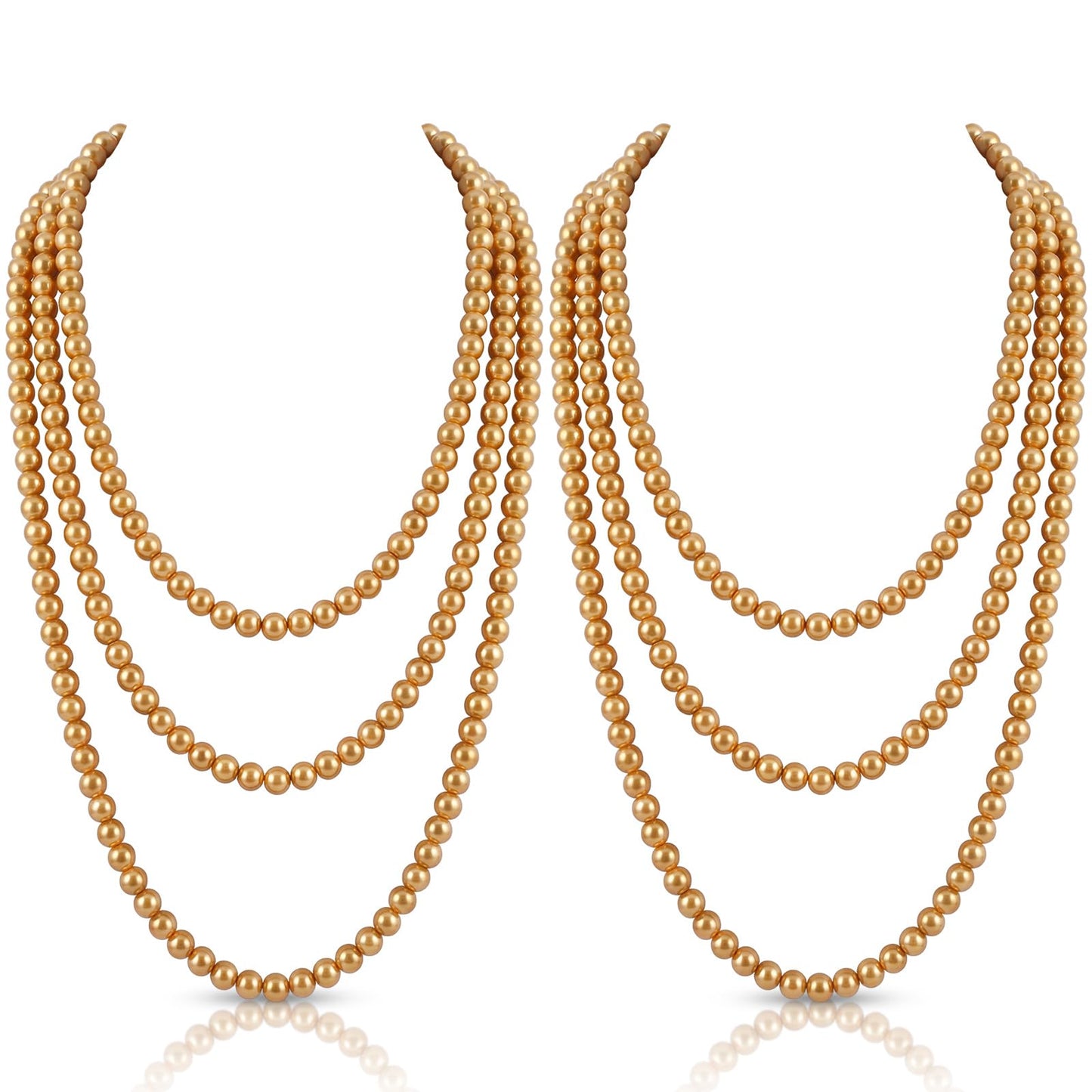 Aurelema 2 Pack Long Pearl Necklace for Women 1920s Costume Party Jewelry Faux Pearls Strand Beads for Ladies(70 Inches,8 mm,Glass,Gold)