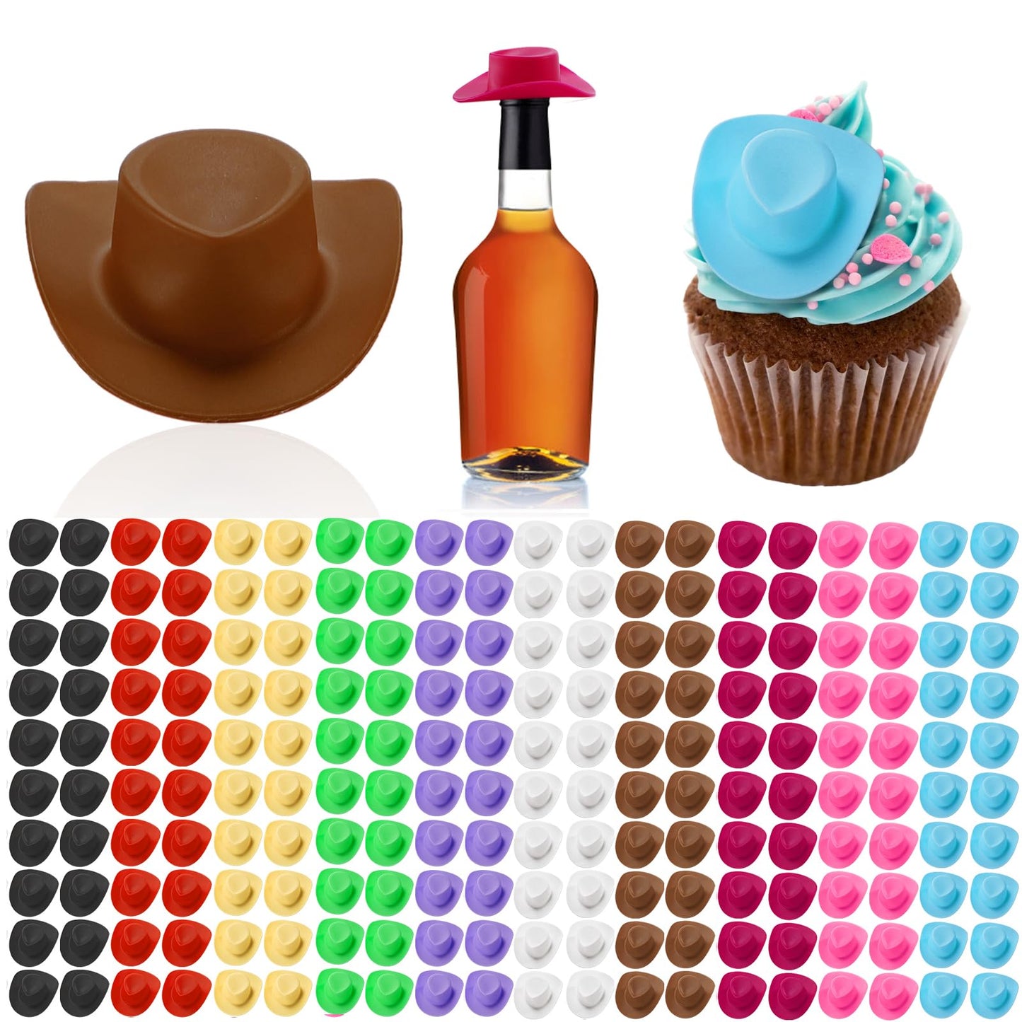 Cididu 200 Pcs Mini Cowboy Hats, Tiny Cowboy Hat for Crafts, 2 Inch Plastic Miniature Western Cowboy Cowgirl Hat, Small Party Hats for Doll Pet Cake Cupcake Bottle Decor Outdoor Party