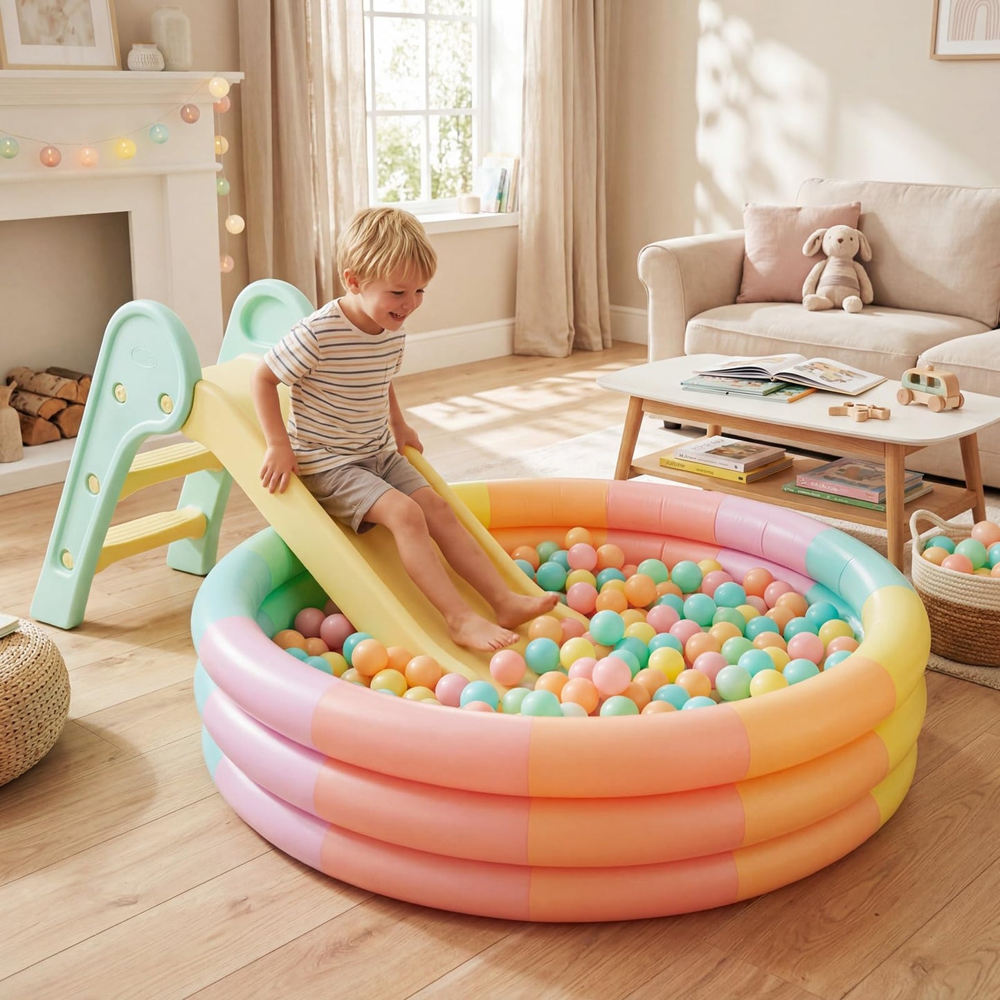 VioraWhite 4 Pack Inflatable Kiddie Pool for Toddlers 34"x10" Pastel Blow up Kids Swimming Pool Small 3 Rings Round Baby Pools for Indoor Outdoor Water Game Play Center