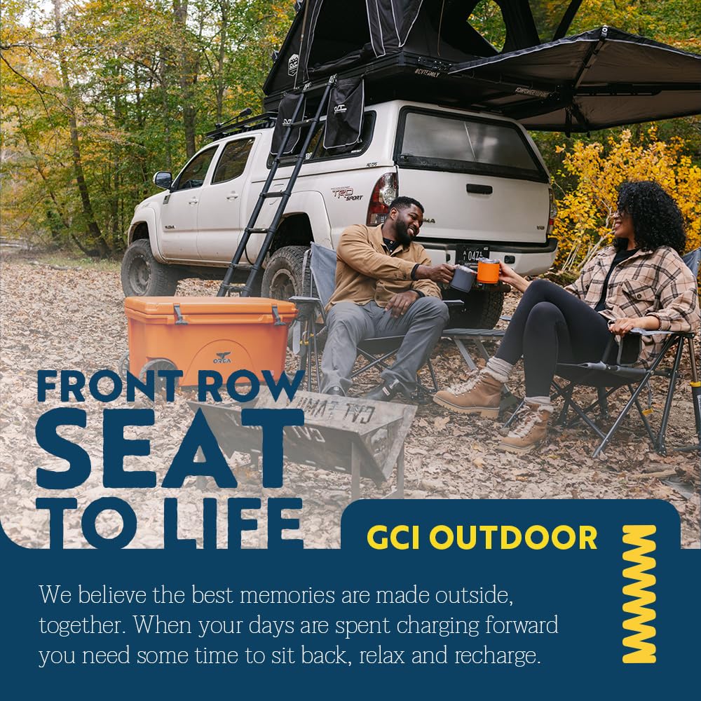 GCI Outdoor Kickback Rocker Camping Chair | Portable Folding Rocking Chair with Durable Armrests, Drink Holder & Relaxed Lowered Seat for Comfort — Red