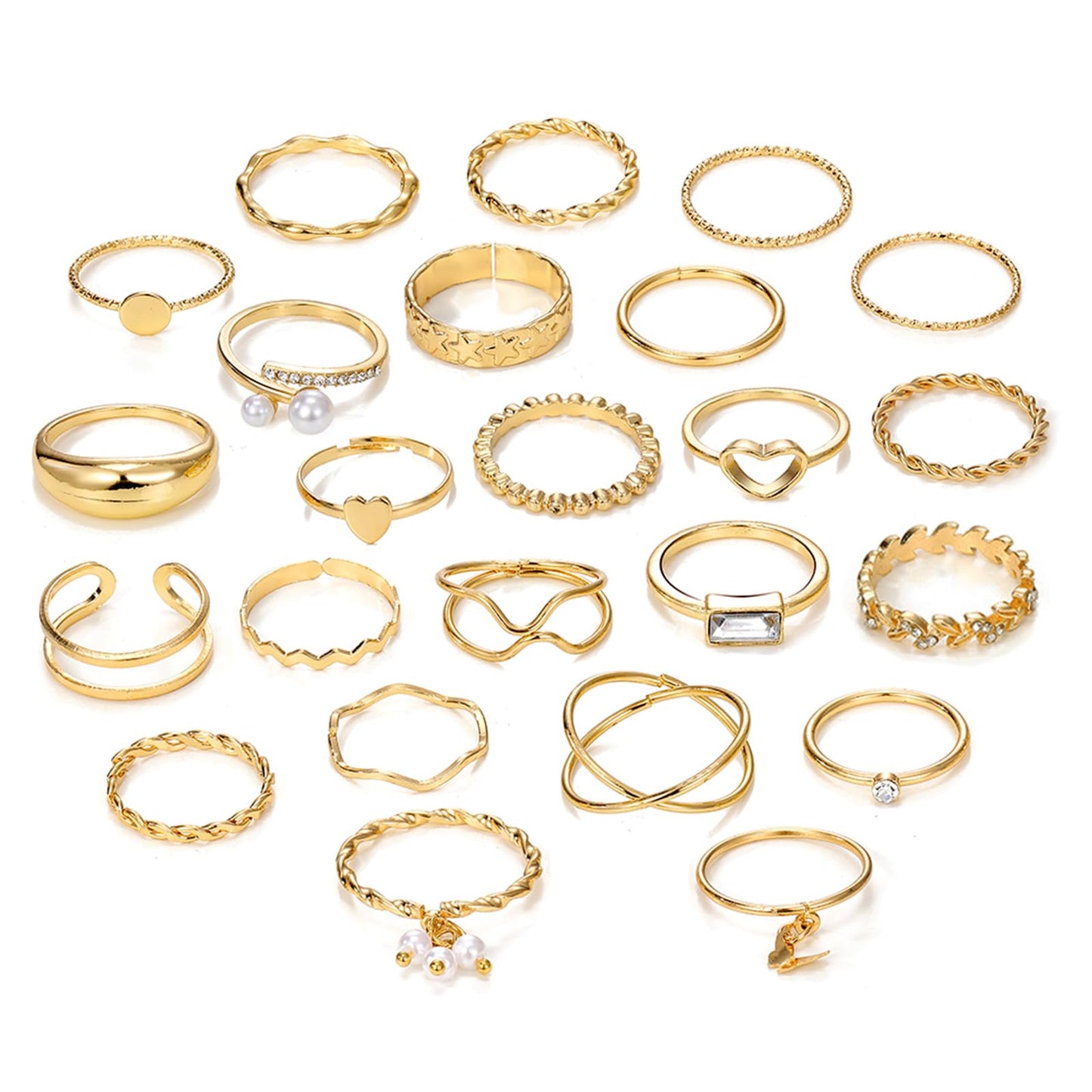 IFKM 24PCS Gold Knuckle Rings Set For Women Vintage Stackable Joint Finger Midi Rings Dainty Cubic Zirconia Crystal Simple Twist Hollow Cute Rings Pack Jewelry Gift (Heart's Voice, Gold)