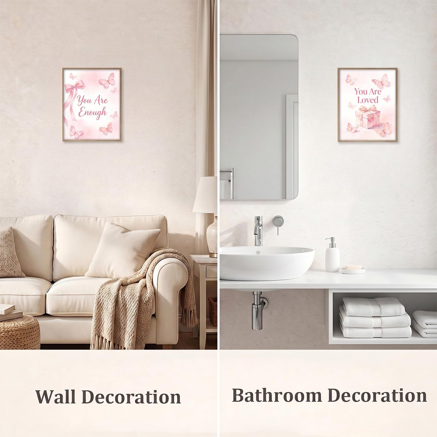 SJUDHHG Dorm Room Decor for Girls, Pink Bow & Cherry Posters, Aesthetic Prints, Ideal Birthday Graduation Gift for Girls, Cute Wall Art for College Apartment Bedroom Living Room Dorm, 8 x 10 inch Set of 4 (Unframed)