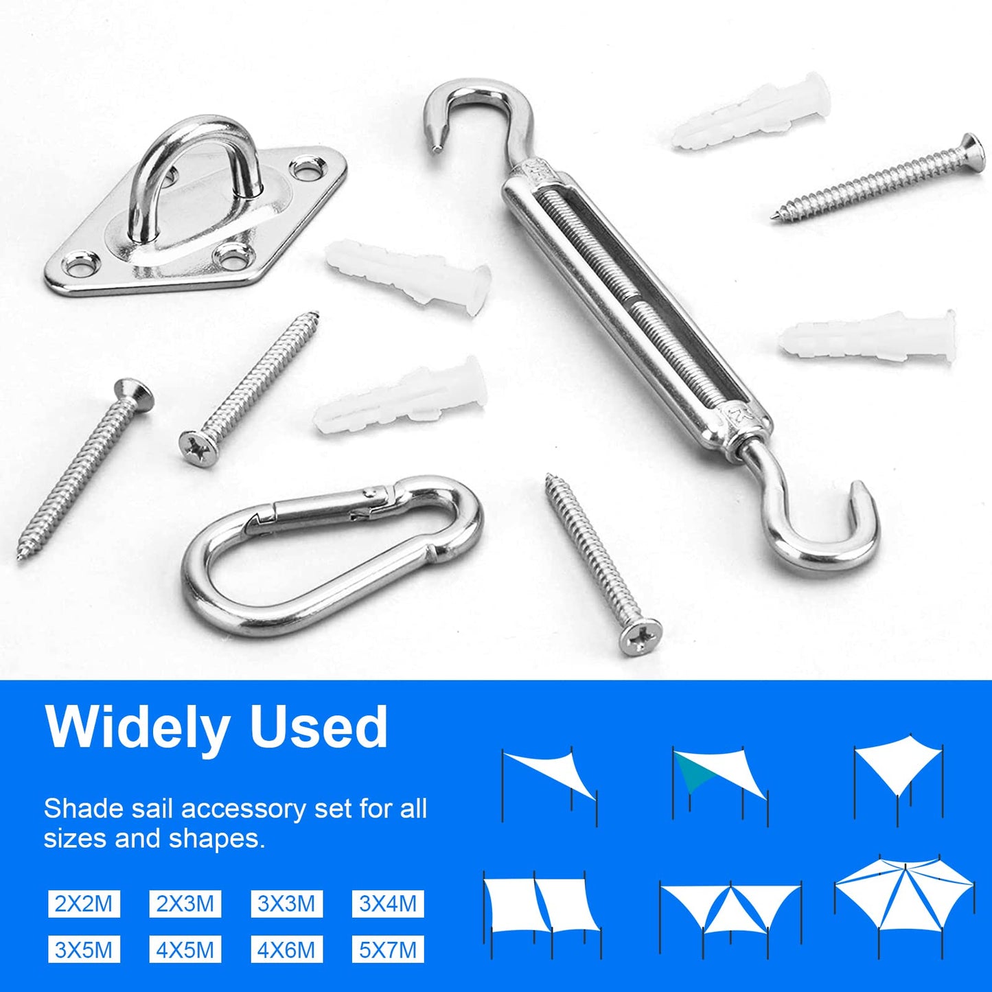 Sun Shade Sail Hardware Kit 6 Inch for Rectangle & Triangle Shade Sail Install, Stainless Steel Shade Sail Fixing Accessories for Outdoor Patio Canopy Garden, Heavy Duty Awning Attachment Set (44 Pcs)