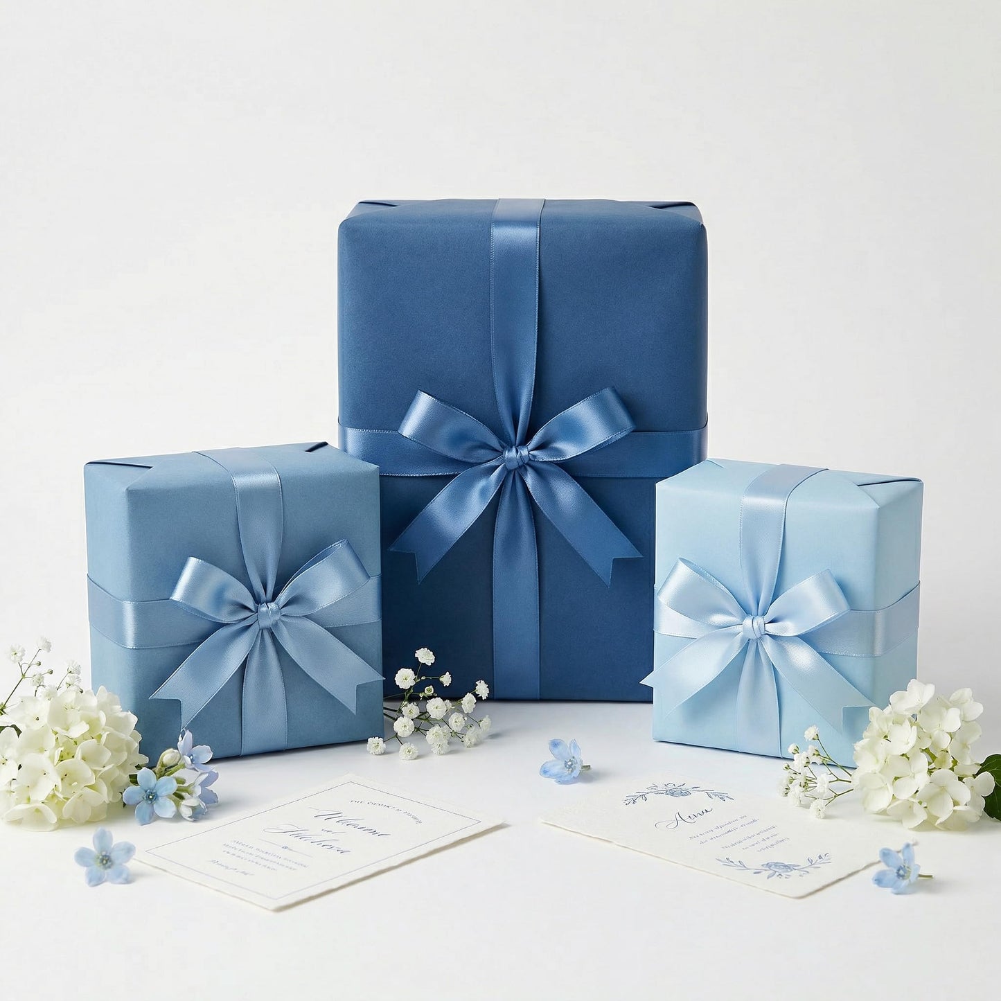 QIANF 1 Inch French Blue Double Face Satin Ribbon 45 Yards Light Blue Fabric Ribbon for Gift Wrapping, Flower Bouquets, Hair Bows, Wedding Decoration, Invitation Cards, Christmas (3 Rolls *15Yd)
