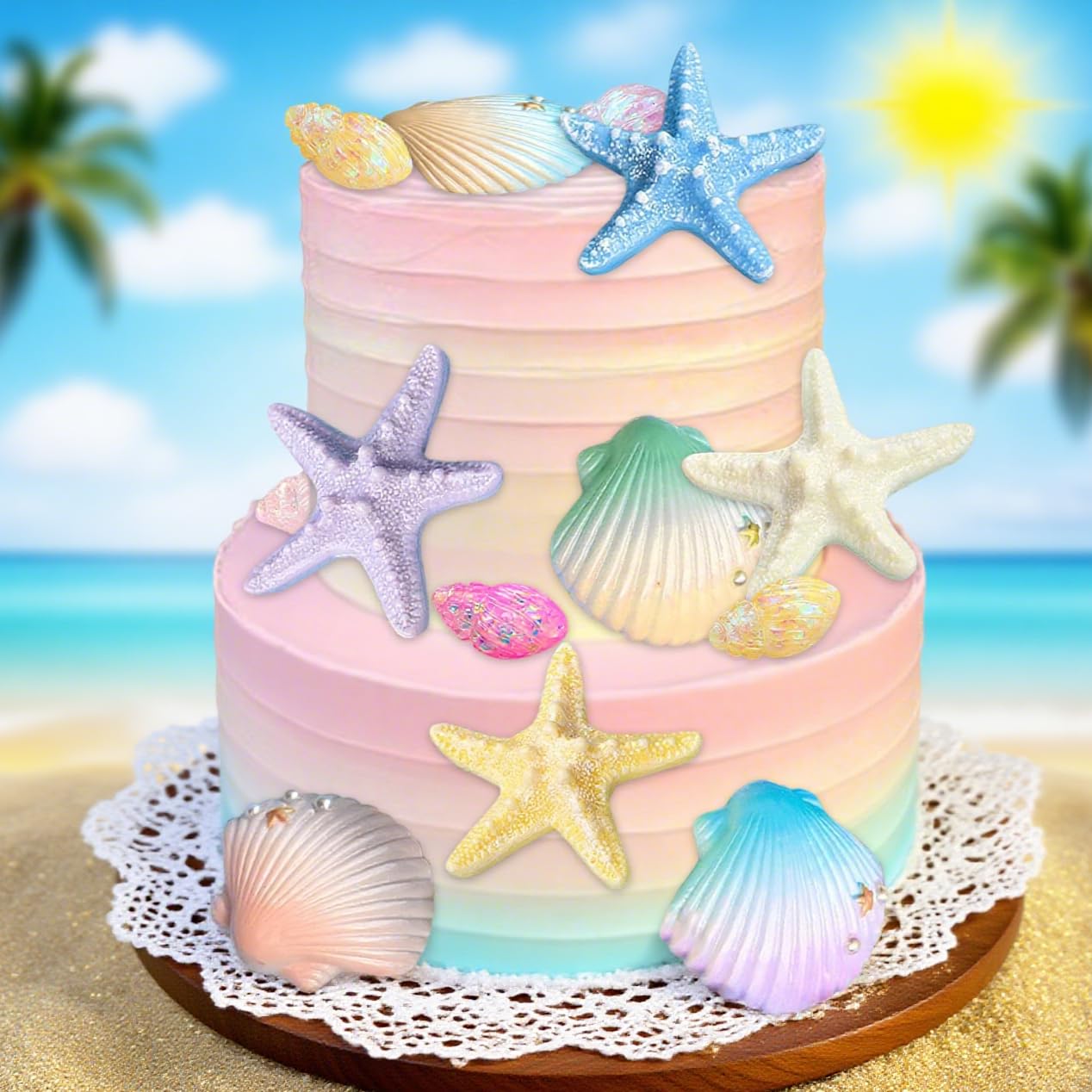 Under the Sea Cake Topper Beach Seashells Cake Decorations Ocean Under the Sea Birthday Party Decor Shells Starfish Cake Topper Summer Beach Baby Shower Party Supplies