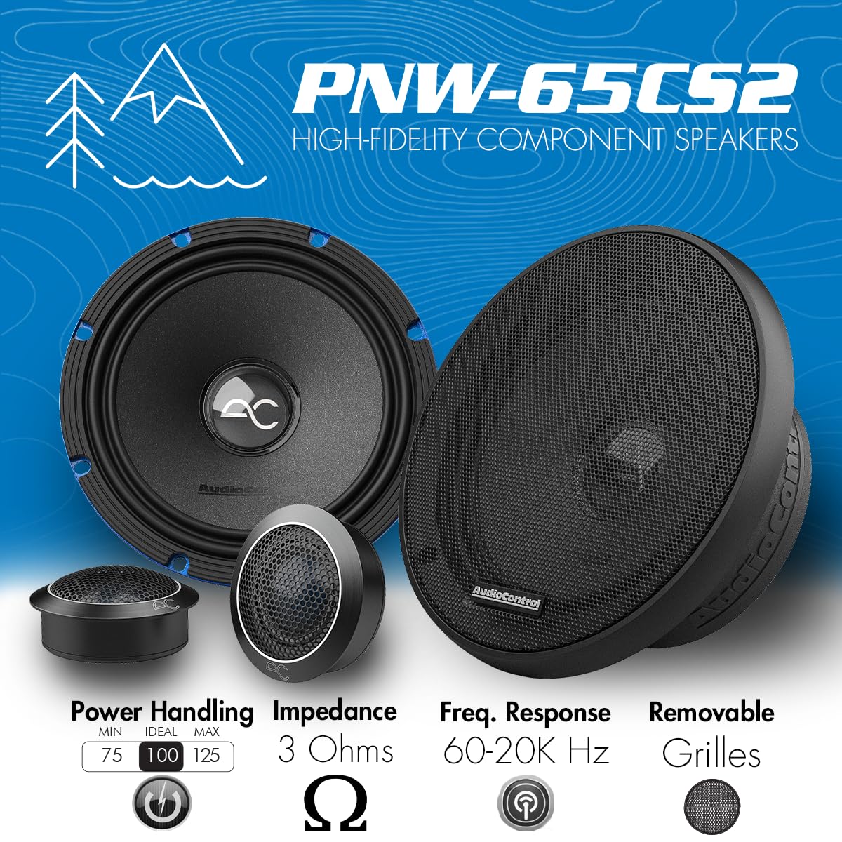 AudioControl PNW Series Car Speakers, 6.5" Component Premium High-Fidelity, 100 Watt RMS/125 Watt Max, 3 Ohm, 1โ Tweeters, HPF/LPF Crossovers (Pair)
