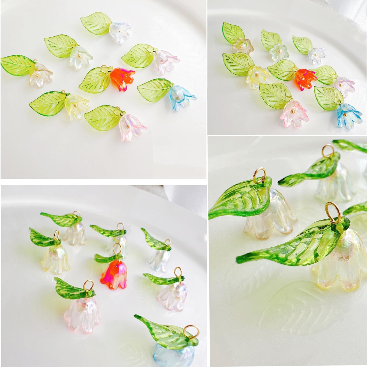 420PCS Green Acrylic Leaf Beads for Jewelry Making – Bulk Botanical Leaf Charms, Transparent Glass-Look Plant Beads for Earrings, Bracelets, Necklaces & Accessories (Mixed Styles)