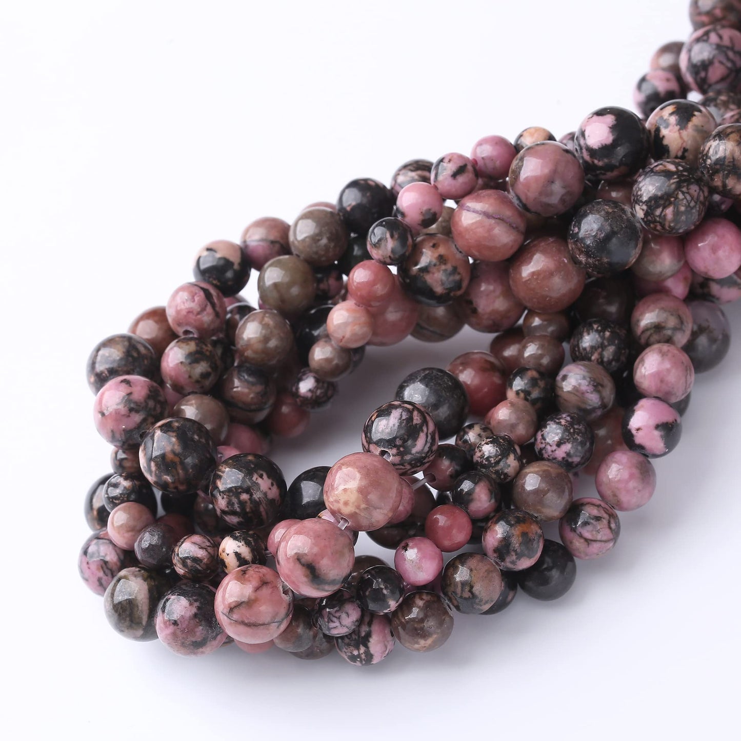 6MM Black Line Rhodochrosite Round Loose Beads Natural Gem Beads Crystal Energy Stone Beads for Jewelry Making DIY Bracelet Necklaces