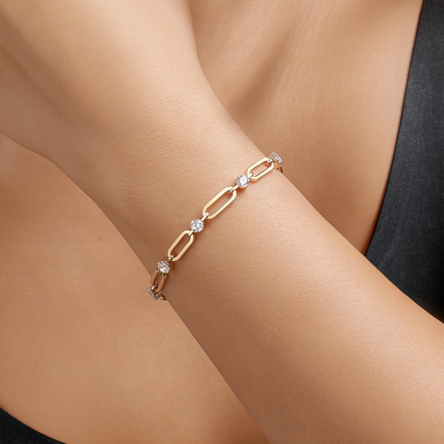 shinelab Paperclip Bracelet for Women Couple Bracelets with CZ Chain Strand Jewelry for Men_7inches