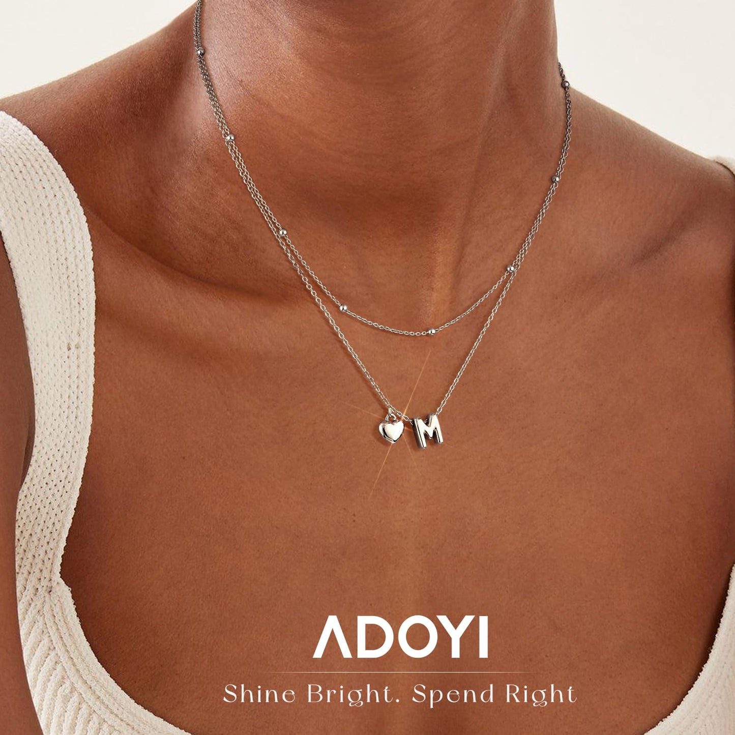 adoyi Silver Heart Initial Necklaces for Women 14k Gold Plated Layered bubble Letter Necklace Dainty Heart T Pendant Necklace Stack Birthday Valentines Gifts for Women Jewelry