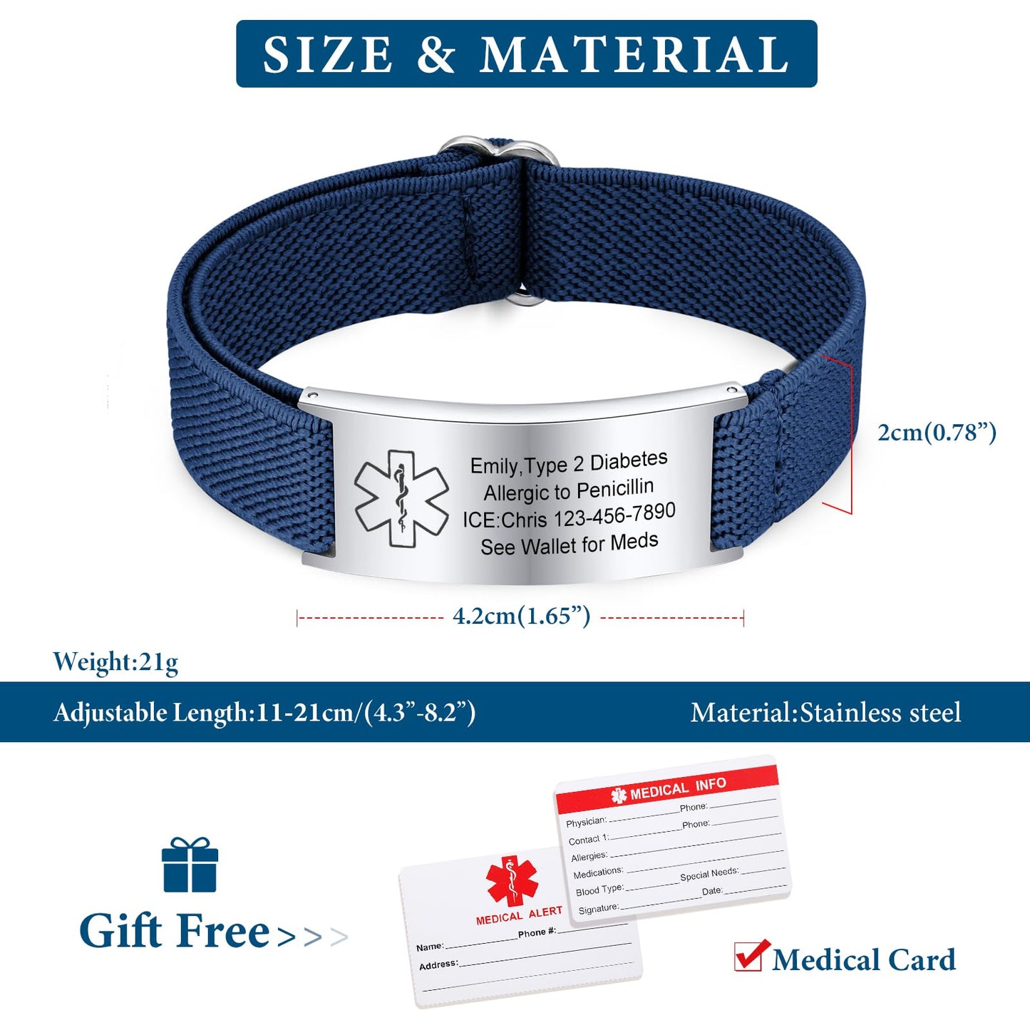 VNOX Medical Alert Bracelets for Men & Women with Free Engraving Adjustable Stainless Steel Mesh Emergency Medical ID Bracelets Wristband