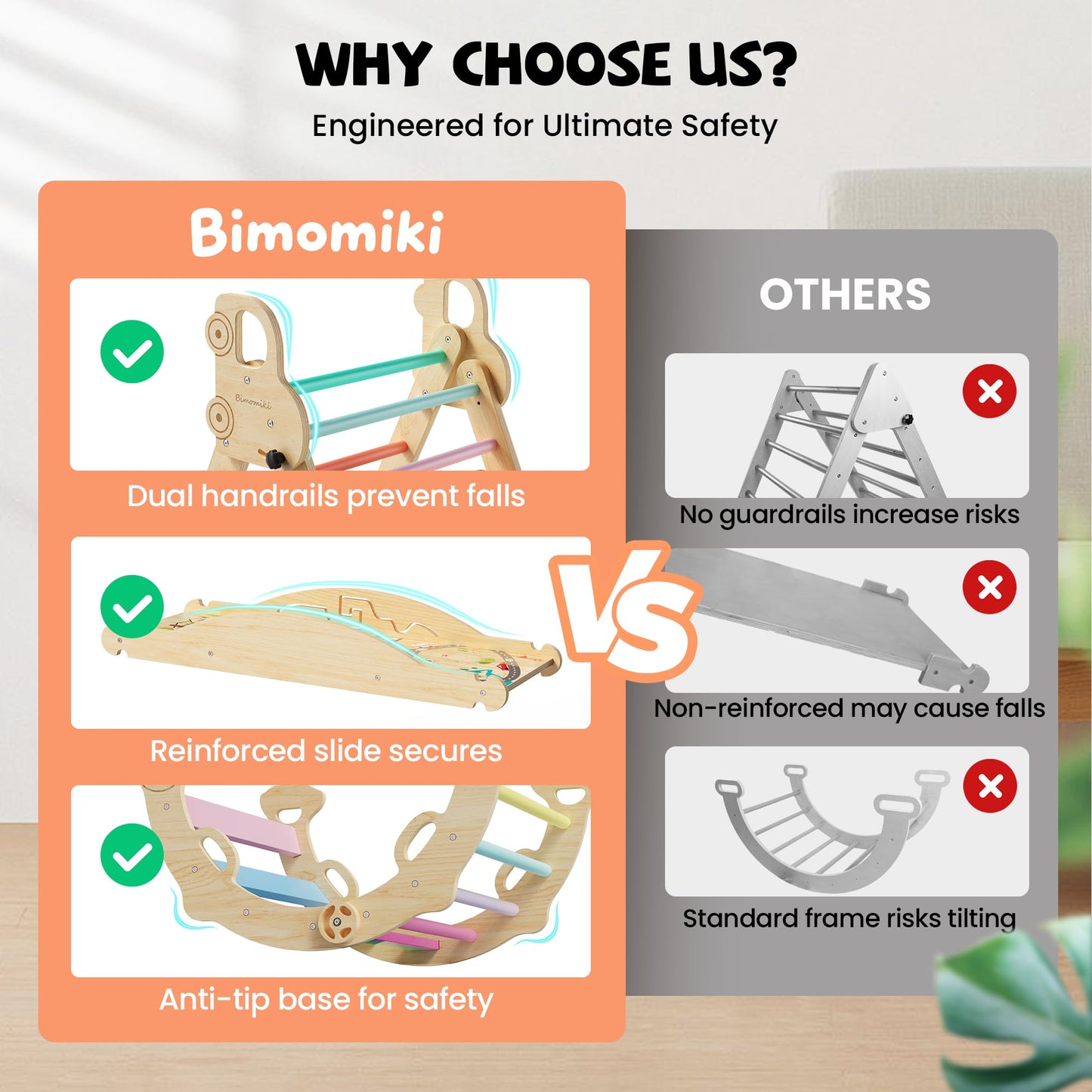 Bimomiki Pikler Triangle Climbing Set with Cushion, Foldable Climbing Toys Indoor, Montessori Toddler Gym, 10-in-1 Climber & Playground, Gift for Christmas, Birthday, New Year (Rainbow Valley)