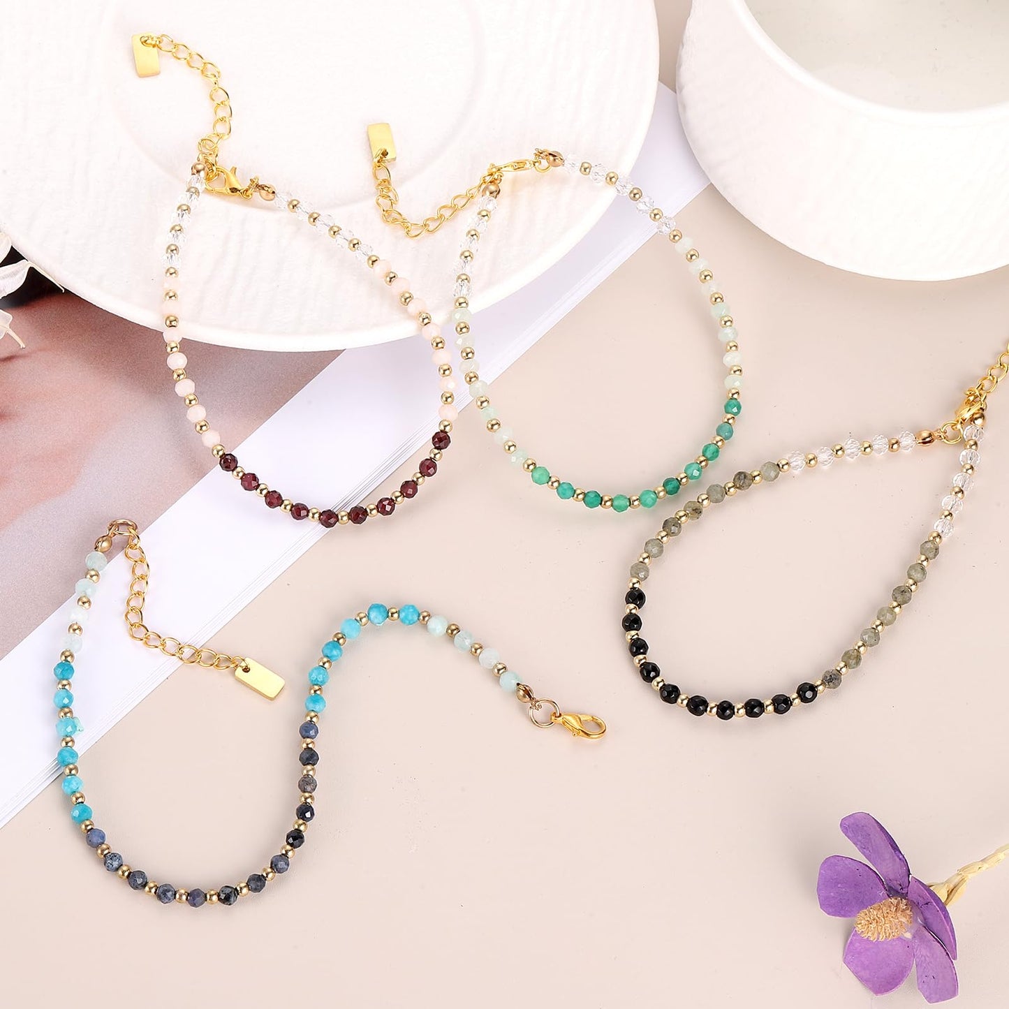 PATIKIL 4mm Crystal Bracelets for Women, Gradient Faceted Beaded Bracelet 11.8 Inches Adjustable Chalcedony Crystal Jewelry Charm Chain for Birthday Gift, Black
