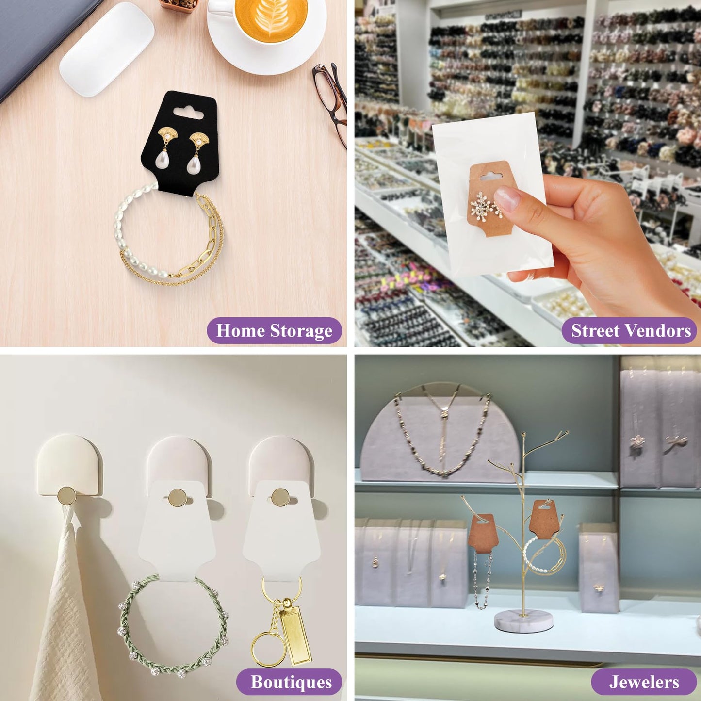 400pcs Jewelry Display Cards with Adhesive,1.7*4.7inch Necklace Display Kraft Cards with 400pcs Packaging Bags Jewelry Holder Cards Hanging for Earring Hair Band Keychain Scrunchies (400PCSBlack)