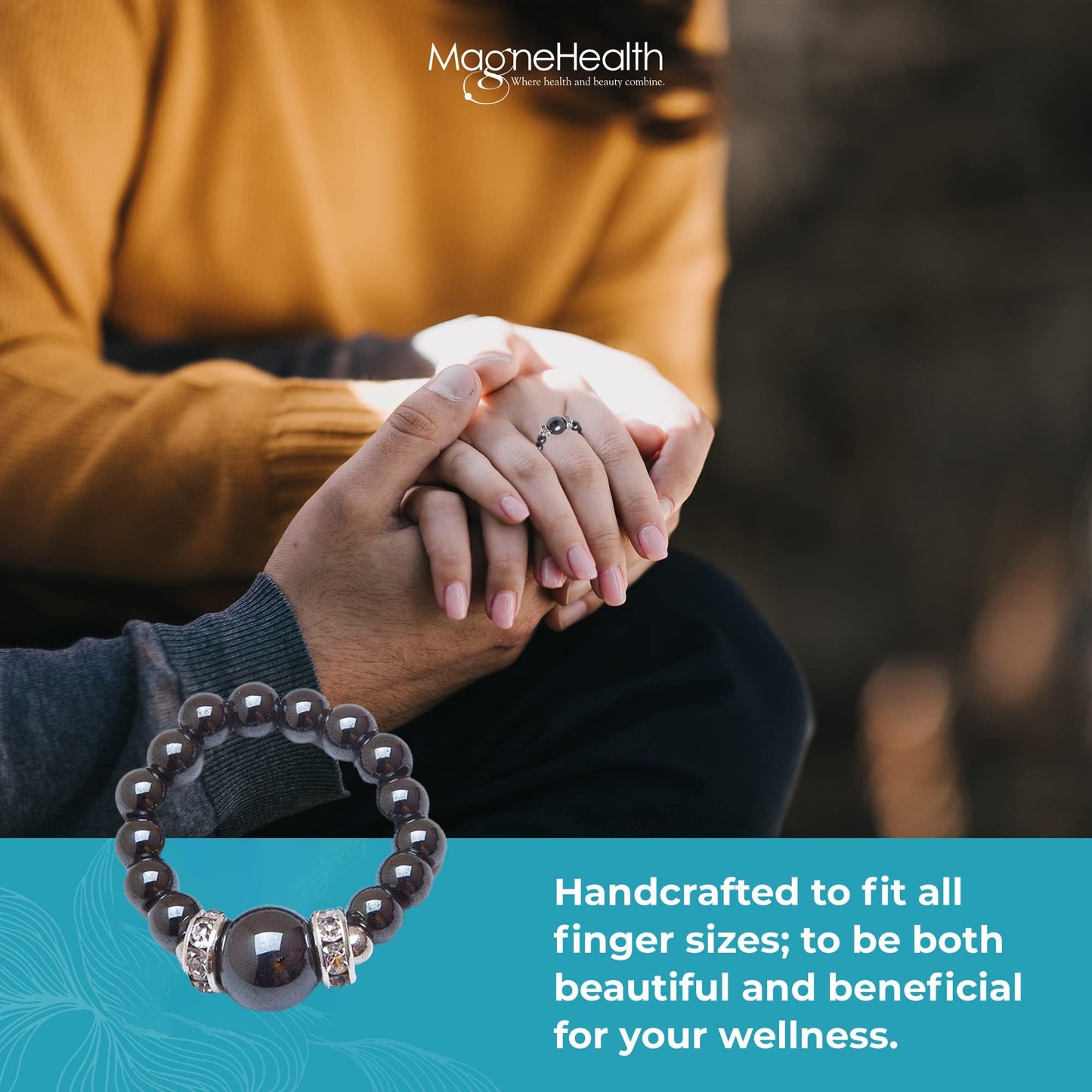 MAGNEHEALTH Black Magnetic Hematite Stretch Ring - Beaded Rings & Stretch Rings For Women, Finger Rings For Women, Aesthetic Rings & Magnet Rings For Acupressure Points - Extra Small Ring Size, 5-6