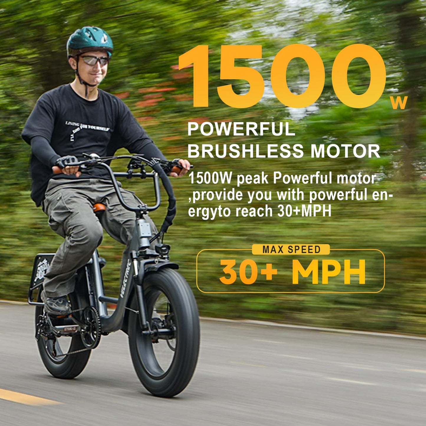 EUY 1500W Peak Electric Bike for Adults, 48V 20Ah Removable Battery Max Range 70Miles & 30MPH Electric Bicycle, 20''ร4.0" Fat Tire Ebike,Commute Mountain ebikes, Fast e-Bike