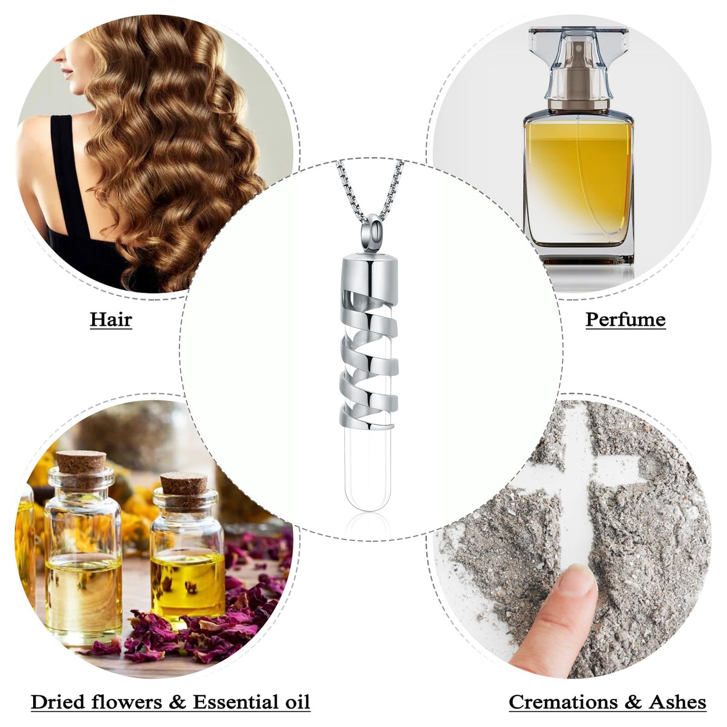 Oinsi Clear Glass Tube Cremation Jewelry for Men Women Ashes Holder Necklace Keepsake Cylinder Memorial Pendant Angel wings Urn Necklace (Sliver)