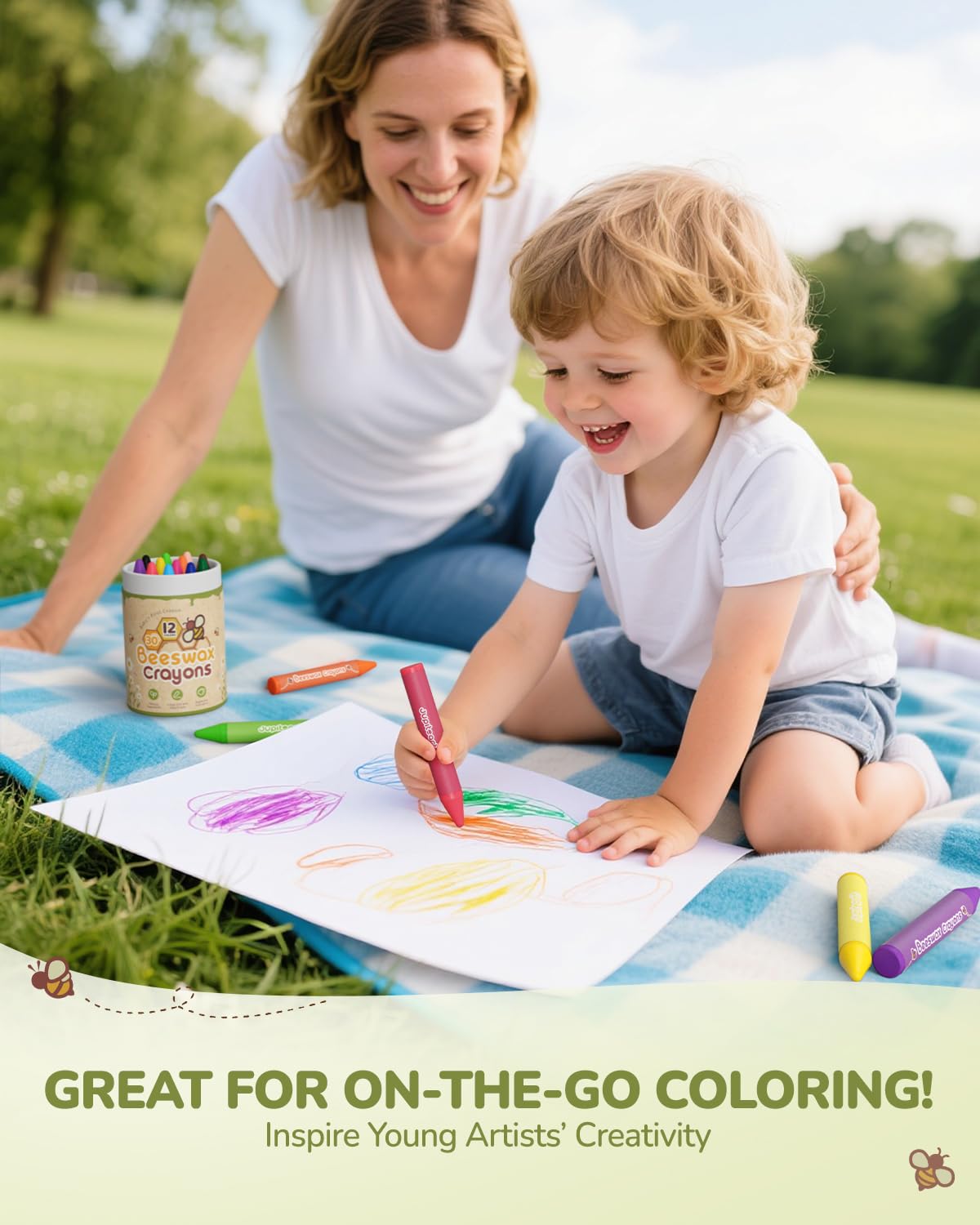 JUPITEARTH Beeswax Crayons for Toddlers 1–3, 12 Non-Toxic Silky Crayons, Jumbo and Washable Crayon, Easy to Hold, Safe for Kids, Mess-Free Coloring for Preschool Art Supplies, Ages 2–4, 4–8
