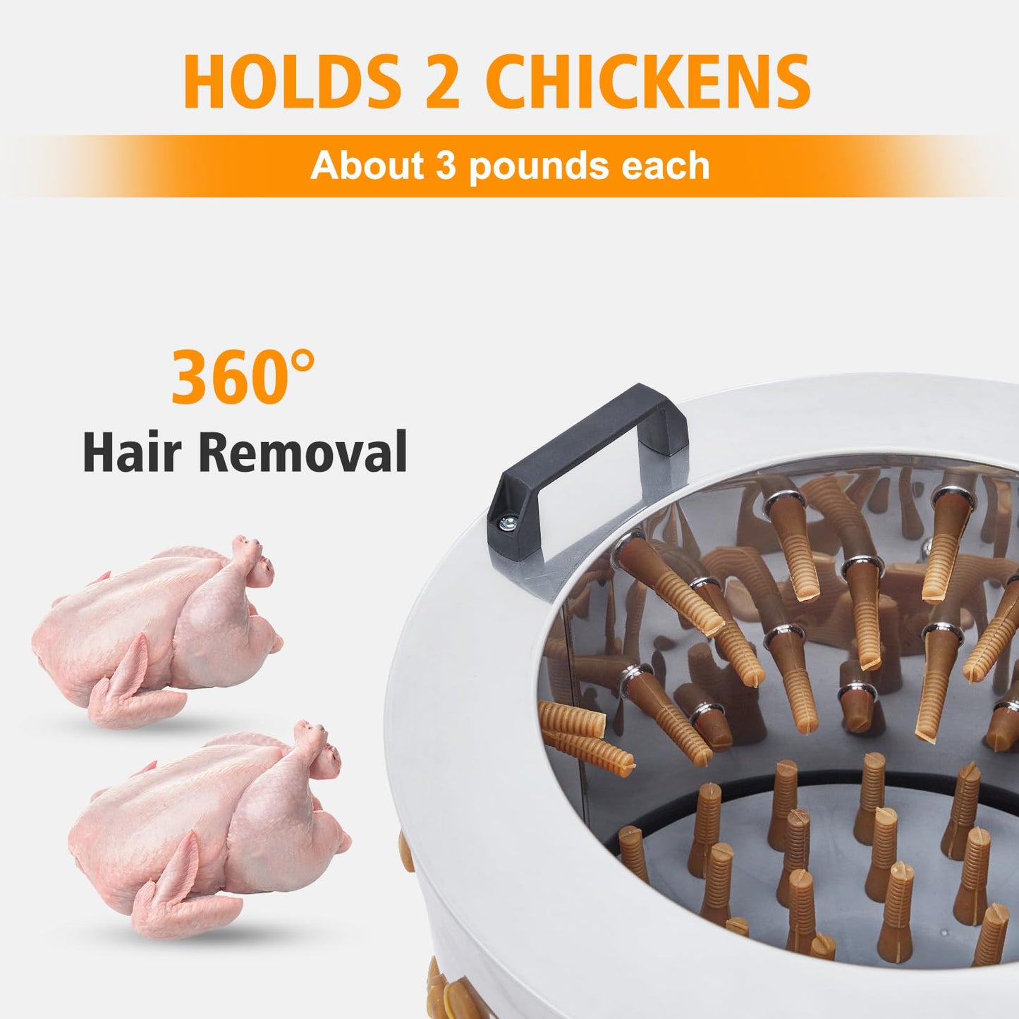 Towallmark Stainless Steel Poultry Plucker Machine - 500W High Efficiency Commercial Chicken Plucker, 106 Soft Fingers, for Farms, Chicken Processing Plants, Restaurants, Home