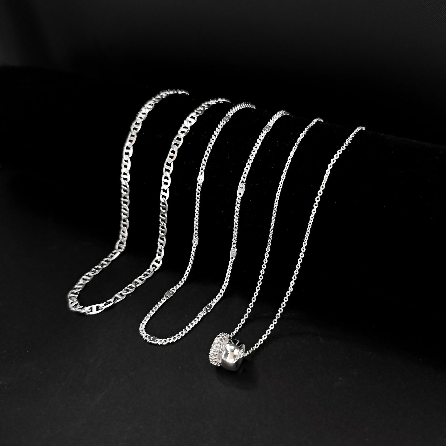 OGD Layered Necklaces for Women Silver Plated Trendy Mariner Chain Dainty Circle Rondelle Pendant Choker Necklace for Women Two-Toned Cubic Zirconia Silver Necklace Stack Hypoallergenic
