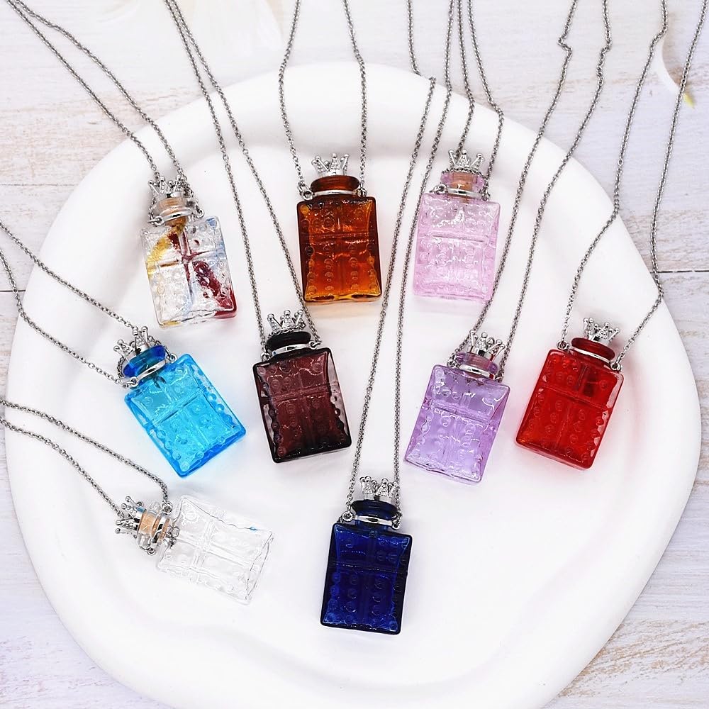 CoolDIY Handcrafted Glaze Glass Square Refillable Essential Oil Necklace Pendant - Aromatherapy Perfume Diffuser Pendant with Stainless Steel Chain (Dark Blue)