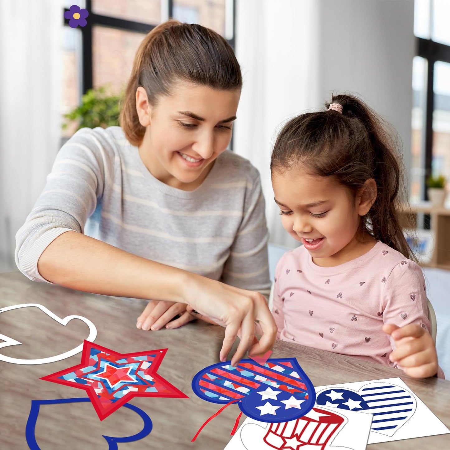 42 Packs 4th of July Suncatchers Crafts for Kids, Patriotic 250th Anniversary DIY Star Tissue Paper Sign Art Craft Kit Gift for Patriotic Religious Christian Classroom Church Activities Party Decor