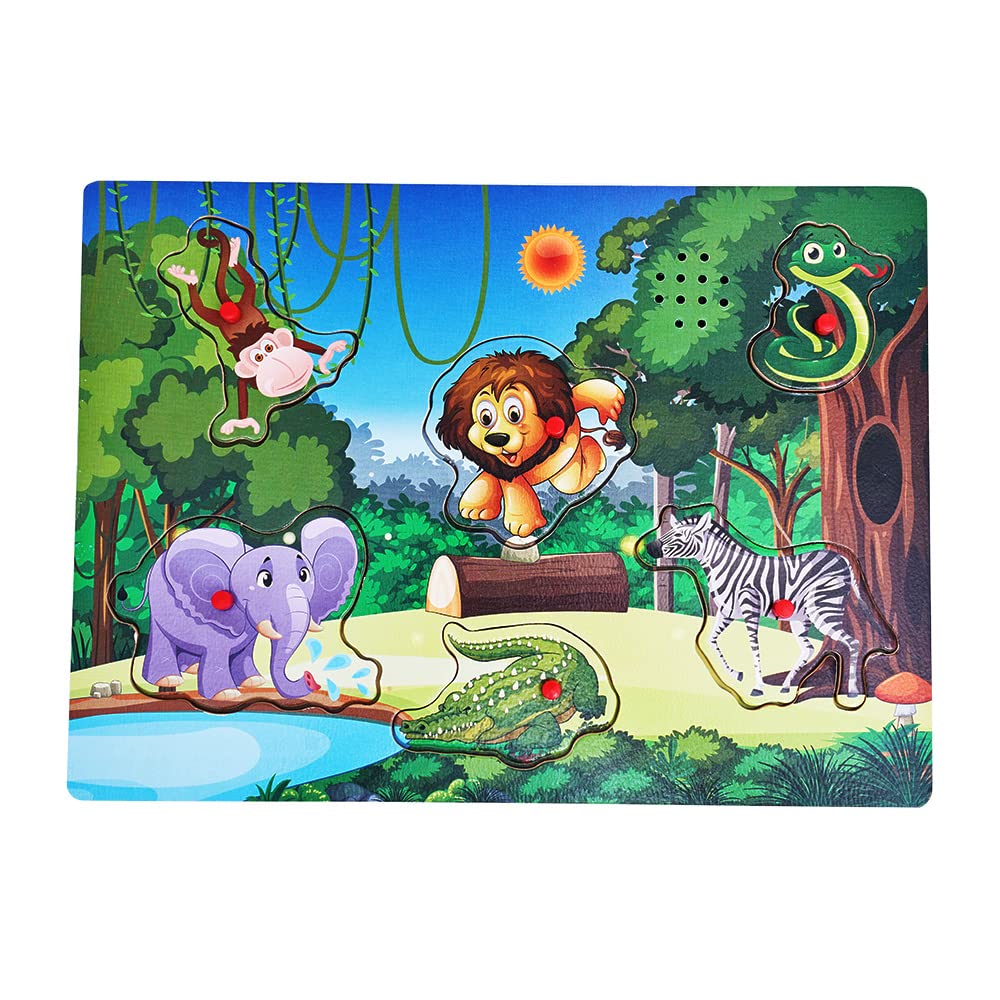 Wooden Forest Animals Sound Peg Puzzles for Toddlers Wooden Pegged Puzzle with Sound Effect for Toddlers and Preschoolers, Educational Learning Toy Gift