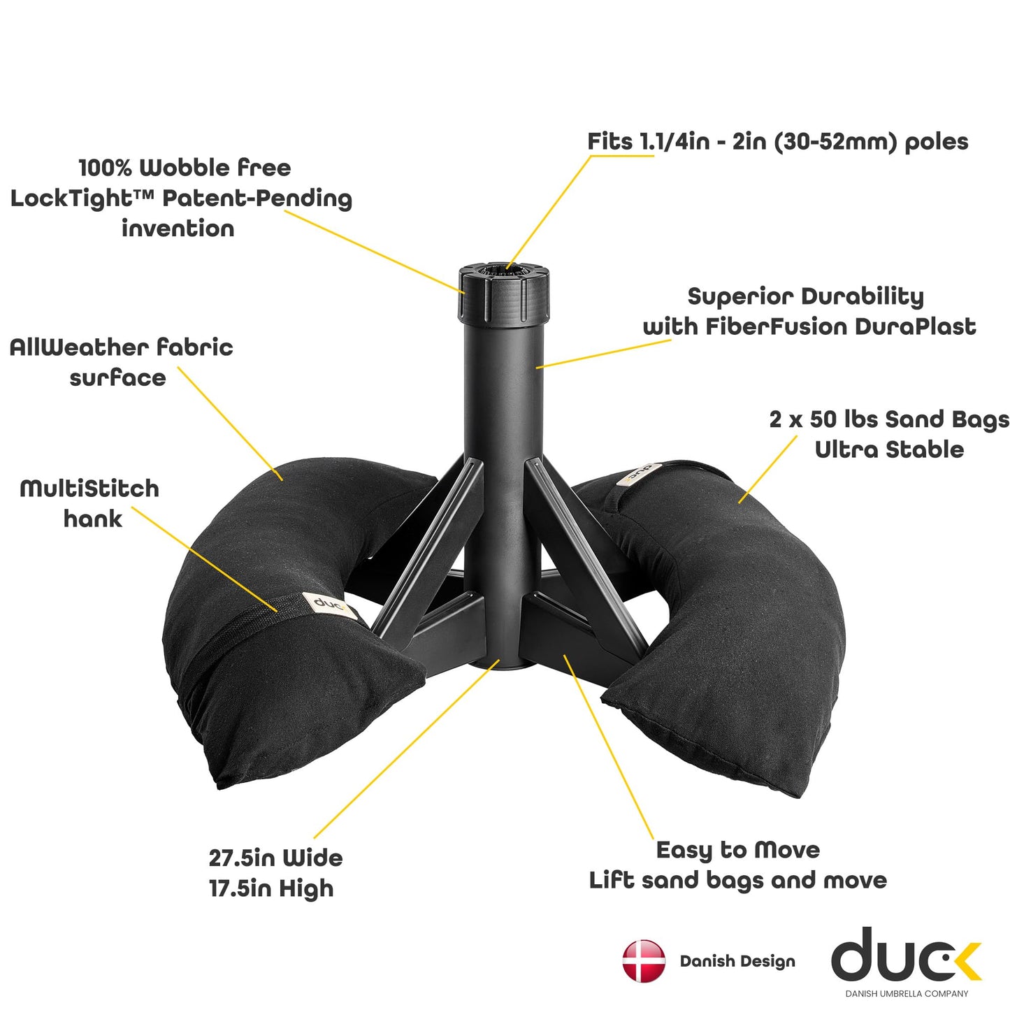 DUC 100lbs Patio Umbrella Base | Wobble-Free Outdoor Umbrella Base | Easy to Move Umbrella Stand Outdoor Base for Patio and Garden | This Patio Umbrella Stand fits 30-52mm Poles