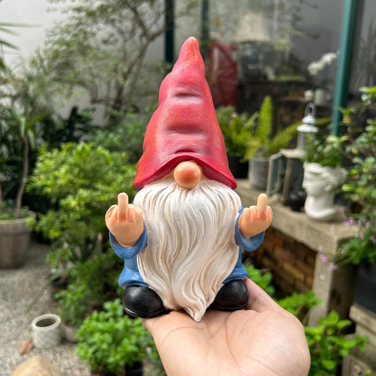 Middle Finger Gnome Statue 7.8in, Naughty Garden Gnome Statue Decoration and Lawn Ornament - Funny Garden Gnomes for Outdoor or Home Decor