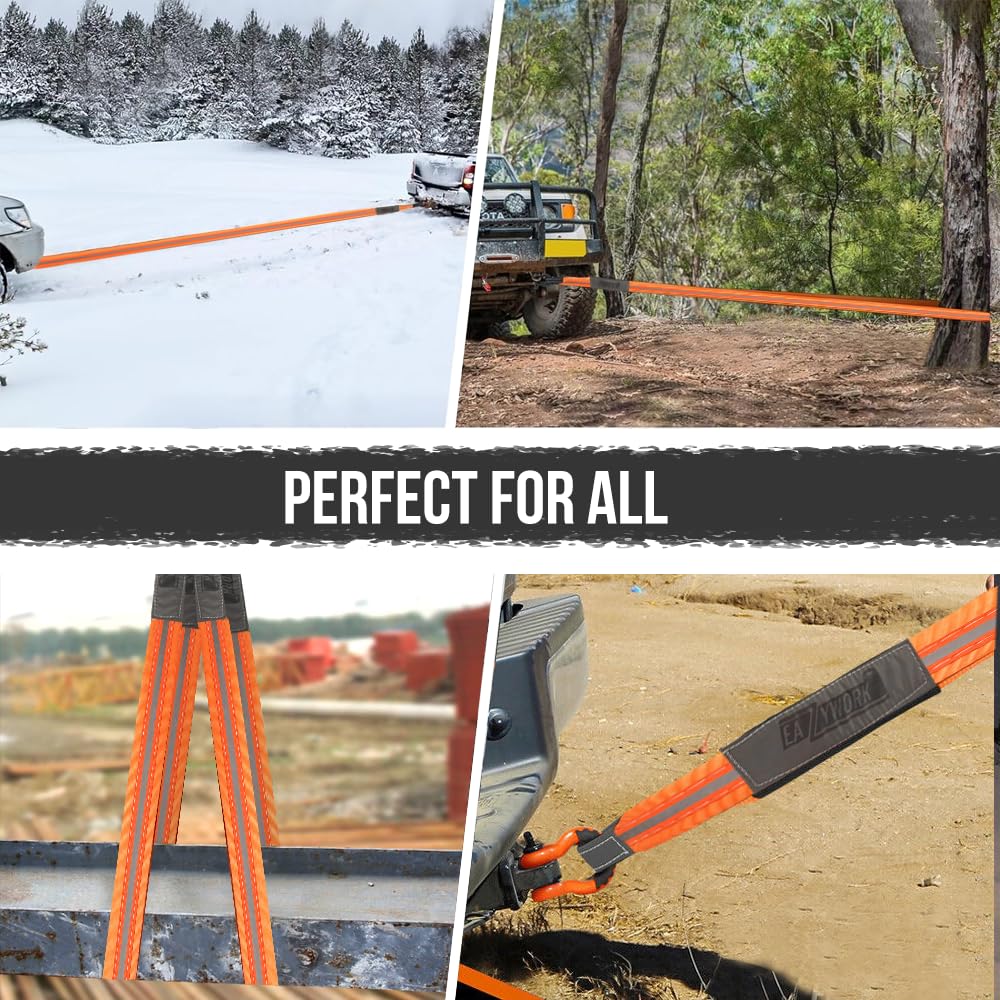 3βx10Ft Super Sturdy Lift Sling Straps 25000 Lbs Breaking Load Capacity Heavy Duty Lifting sling Crane Tree Saver Strap Recovery Straps Tow Strap Pull Hoist 2pcs 3/4 Robust D Ring Shackles+Storage Bag