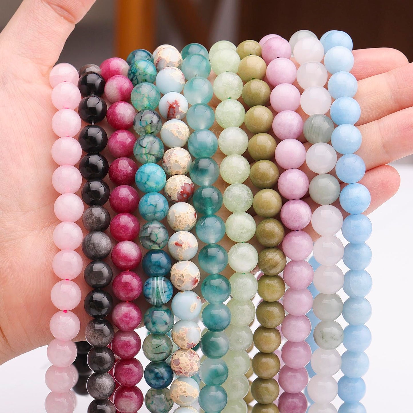 35pcs 10mm Natural Gemstone Beads for Jewelry Making Supplies,Flower Jade Healing Crystal Polished Round Loose Stone Beads for Bracelet Necklace 15 Inch