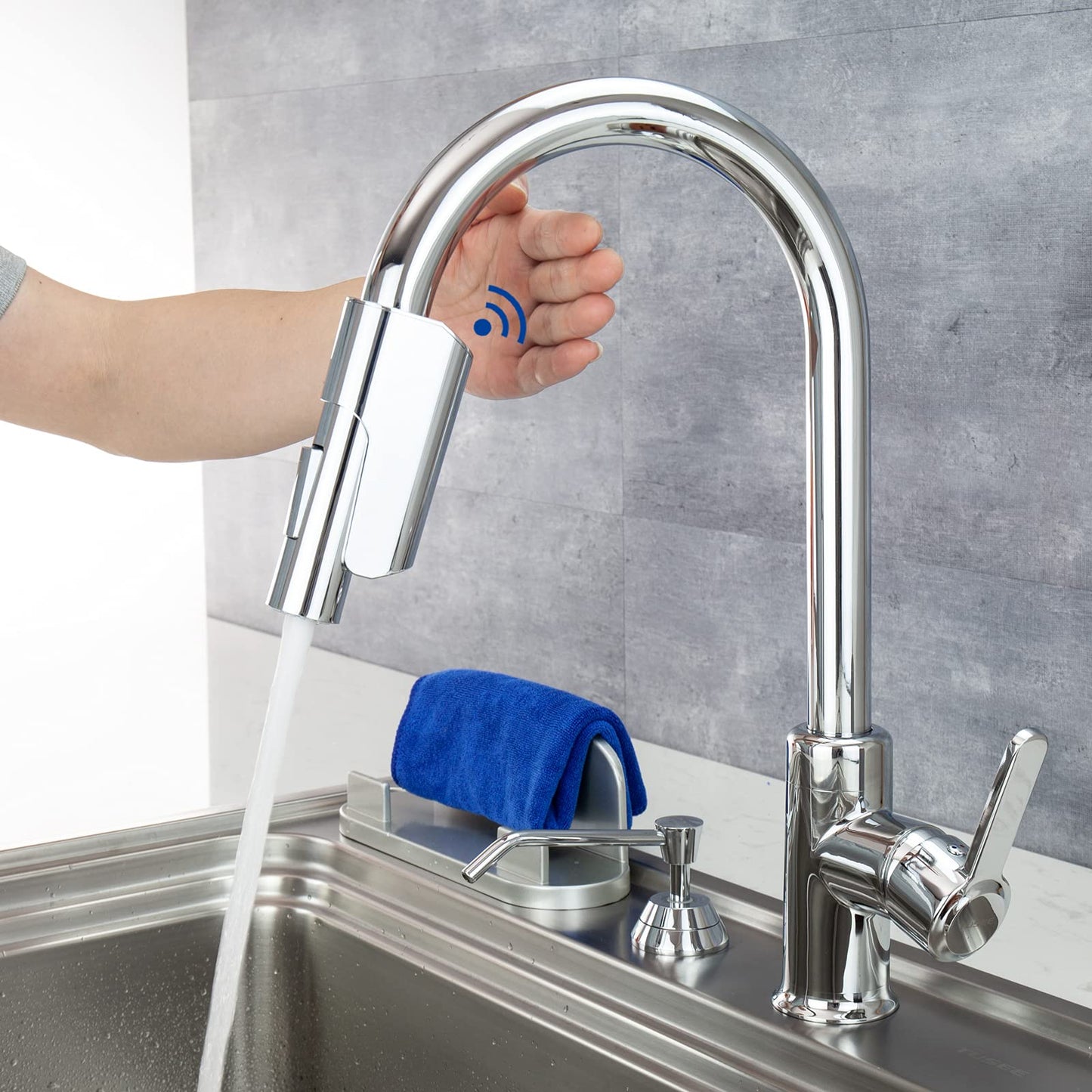 TUSEE Two-Sensor Touchless Kitchen Faucet with Pull Down Sprayer, Single Hole Chrome Kitchen Faucet with Temperature Control, Stainless Steel Kitchen Sink Faucet, TS-6102C