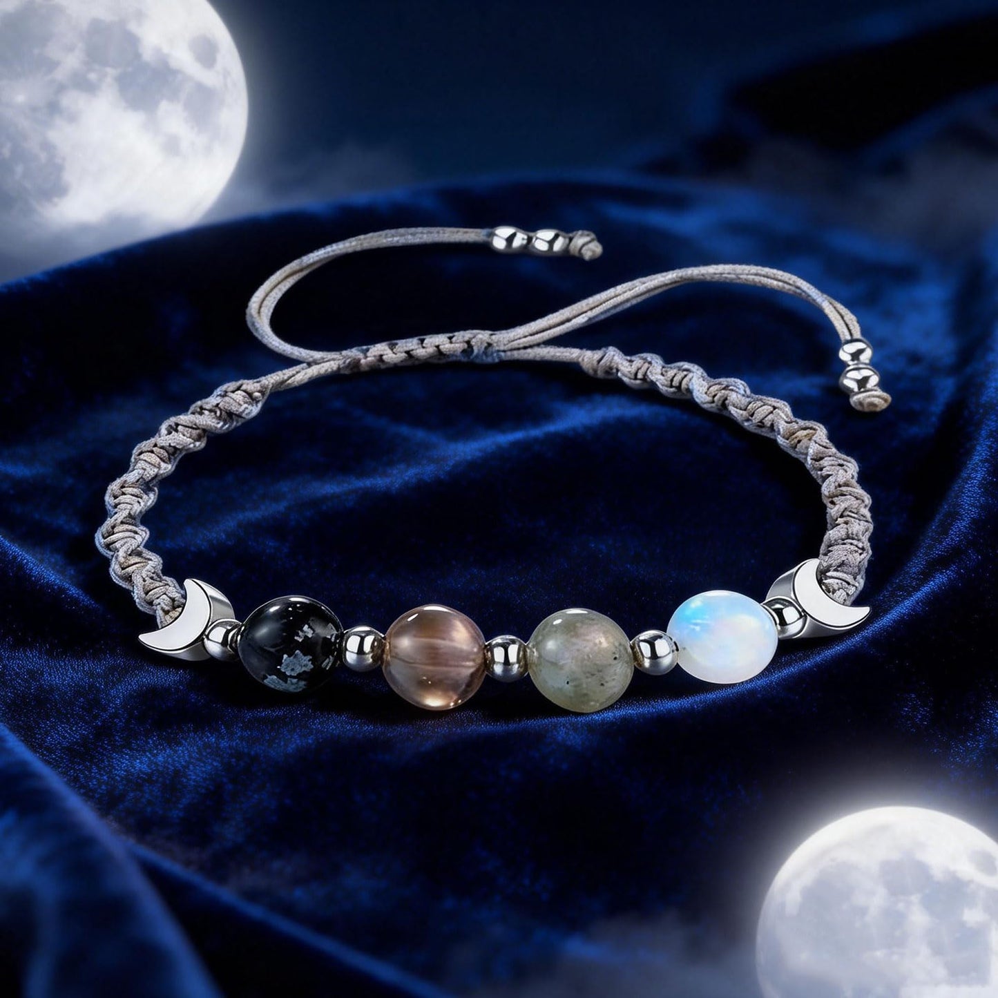 TACBSP Moon Phase Bracelet for Women Meditation Relaxation Crystal Bracelet Natural Moonstone Beaded Bracelets Crystal Healing Bracelet Friendship Jewelry Gift (A.)