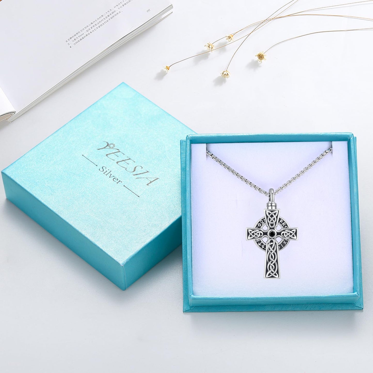 YEESIA Cross Urn Necklace for Men Women 925 Sterling Silver Crucifix Pendant Necklace Cross Urn Jewelry for Men Women