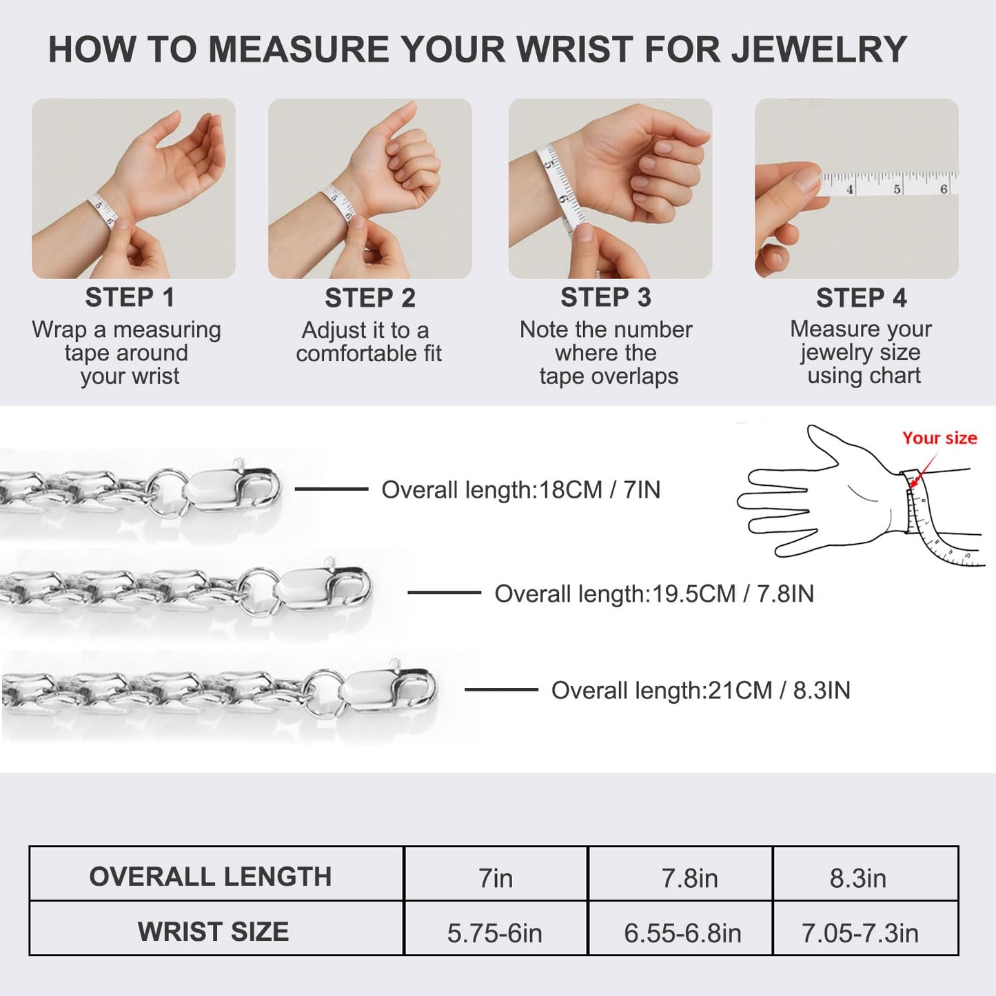 AIAINAGI Silver Link Chain Bracelets for Women Men 7mm Stainless Steel Paperclip Bracelets Rectangle Solid Chunky Chain 7/7.8/8.3Inches Unisex Wrist Jewelry Gift for Mother(7inch)