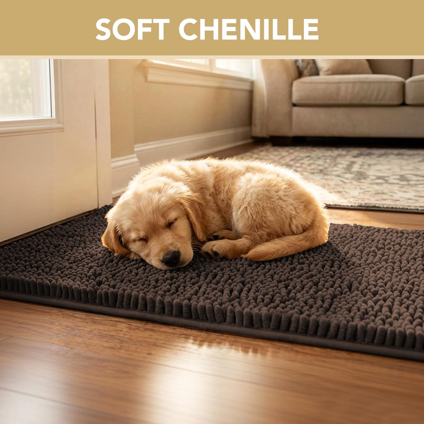 H.VERSAILTEX Dog Door Mat for Muddy Paws Absorbent Dirt Trapper Non Slip Quick Dry Washable Chenille Mats for Dogs Entry Rug for Indoor Outdoor (Chocolate, 20" x 32")