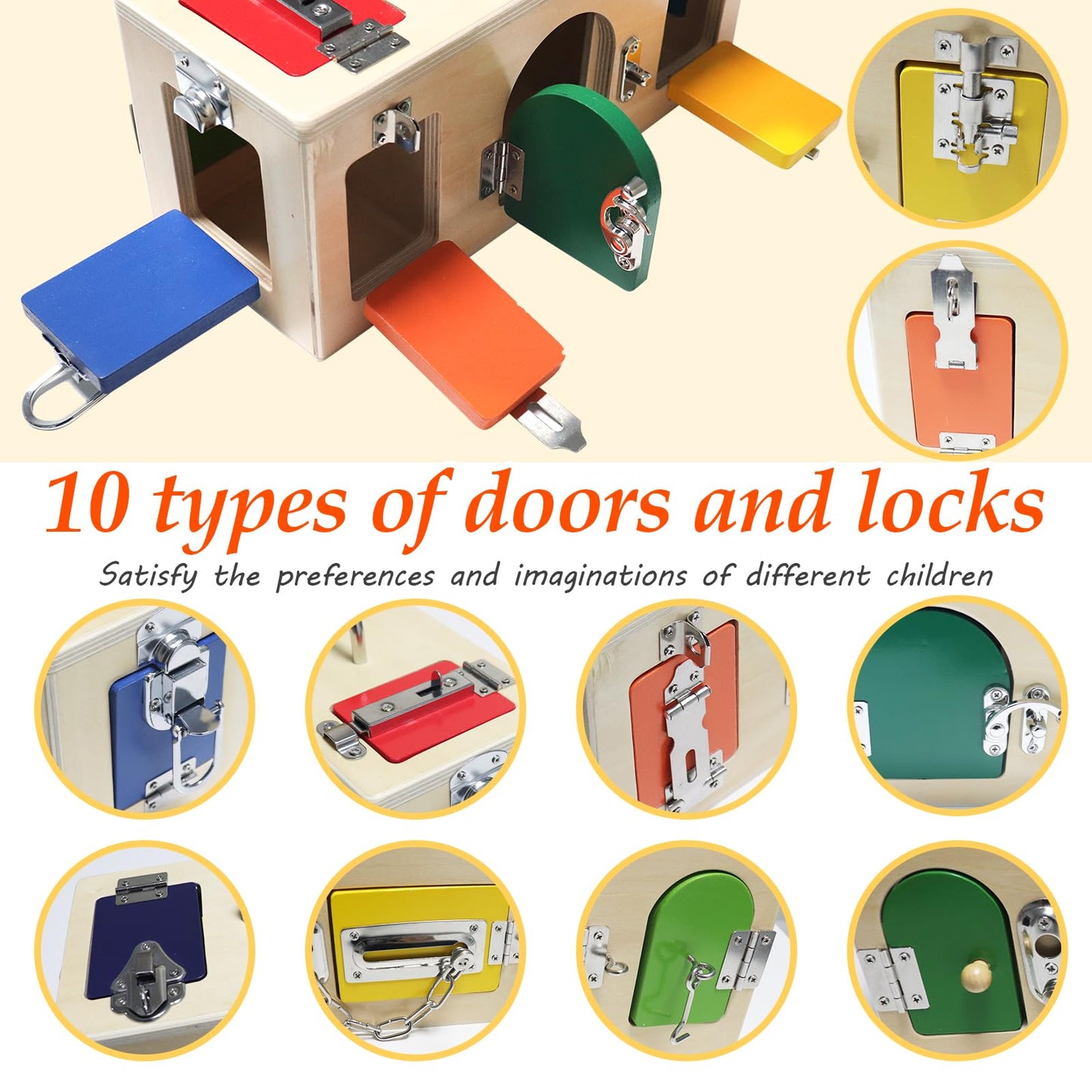 VIESMUMU Montessori Lock and Key Toy, Wooden Activity Cube for Toddlers, Wooden Busy Lock Box Toy for Autism, Educational Toy for Fine Motor Skills