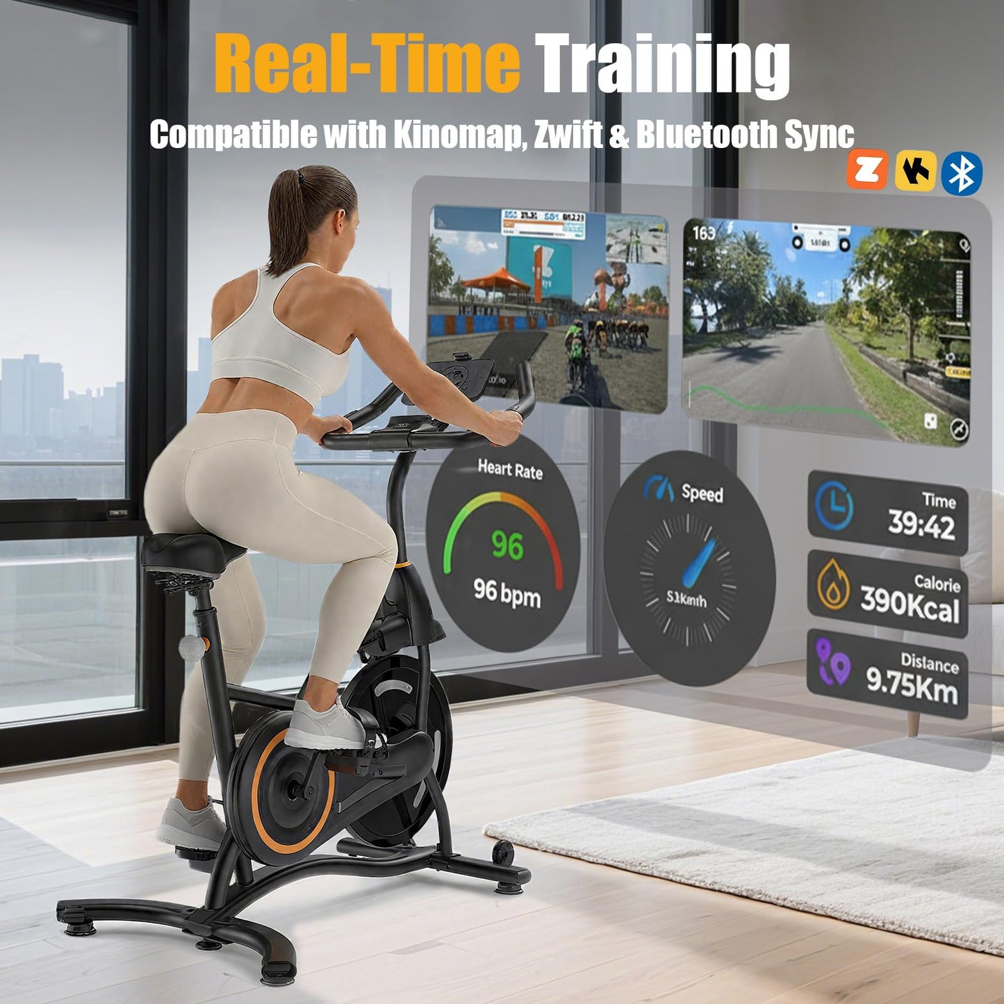 HOELLL Exercise Bike with Exclusive Heart Rate Sensor and APP Sync, Stationary Bikes for Home with Continuously Variable Resistance, Compact Indoor Cycling Bike with Tablet Mount