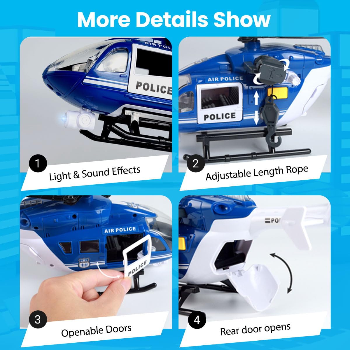 ANJARU Helicopter Toy with Lights and Sound,Simulative Rescue Helicopter Toddler Kids Toys for Kids Aged 3 4 5 6 Pull-Back Propeller Army Toys Toddler Kids Boys Gifts (Police.-Helicopter)